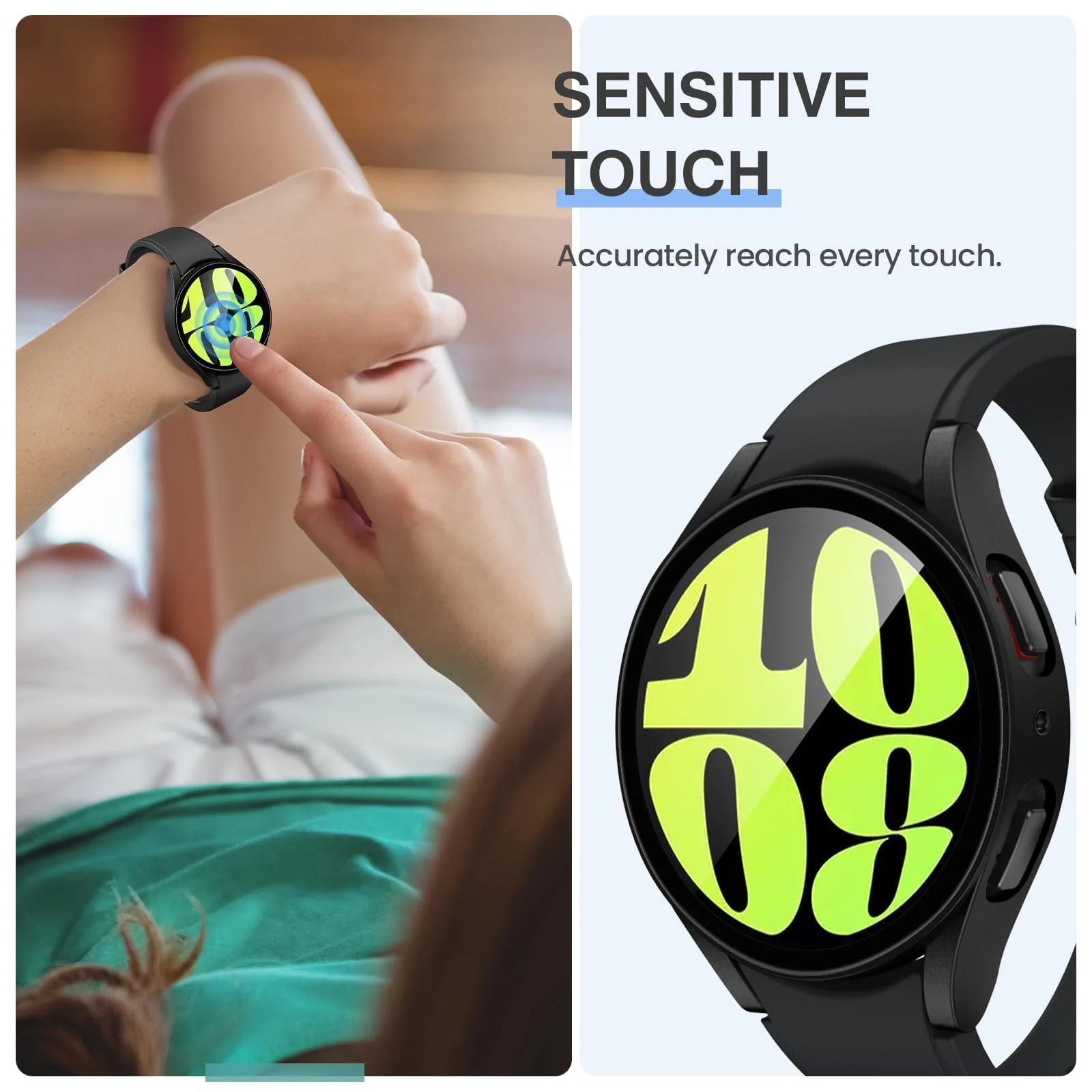 DL3 MOBILAK Full-Coverage Watch Case with Tempered Glass for Samsung Galaxy Watch 6 44 mm, Black