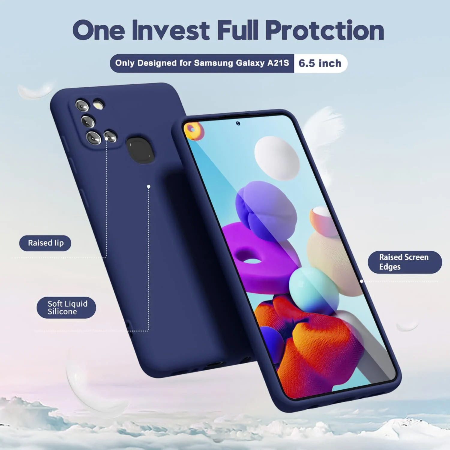 DL3 Mobilak Soft Silicone Protective Case for Samsung Galaxy A21s with Microfiber Lining and Shockproof Design - Blue 2