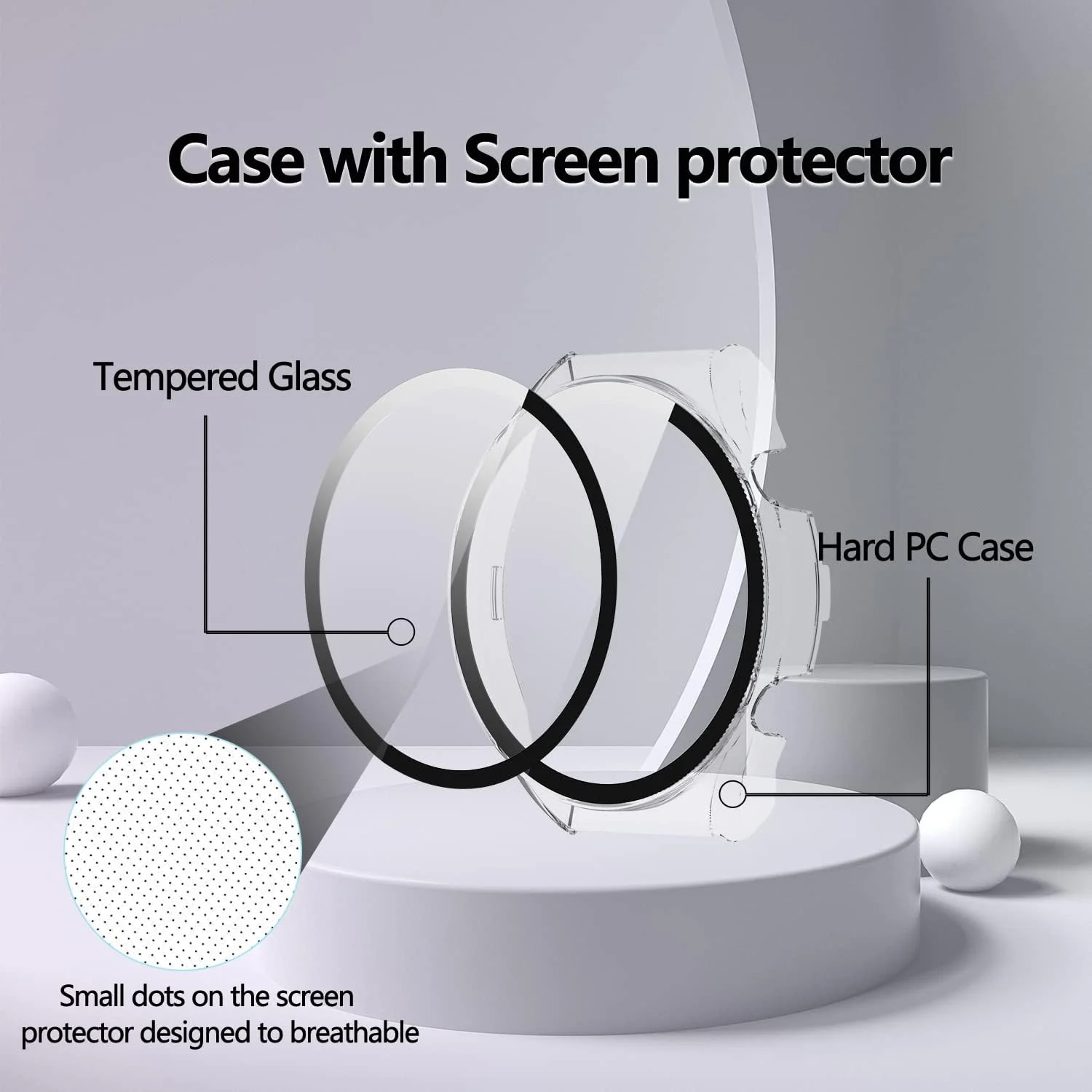 DL3 Mobilak Case with Screen Protector for Xiaomi Watch S1, Bumper Full Coverage Hard PC Overall Protective Cover, Built-in Tempered Glass Film High Sensitivity For Xiaomi Watch S1 - Clear