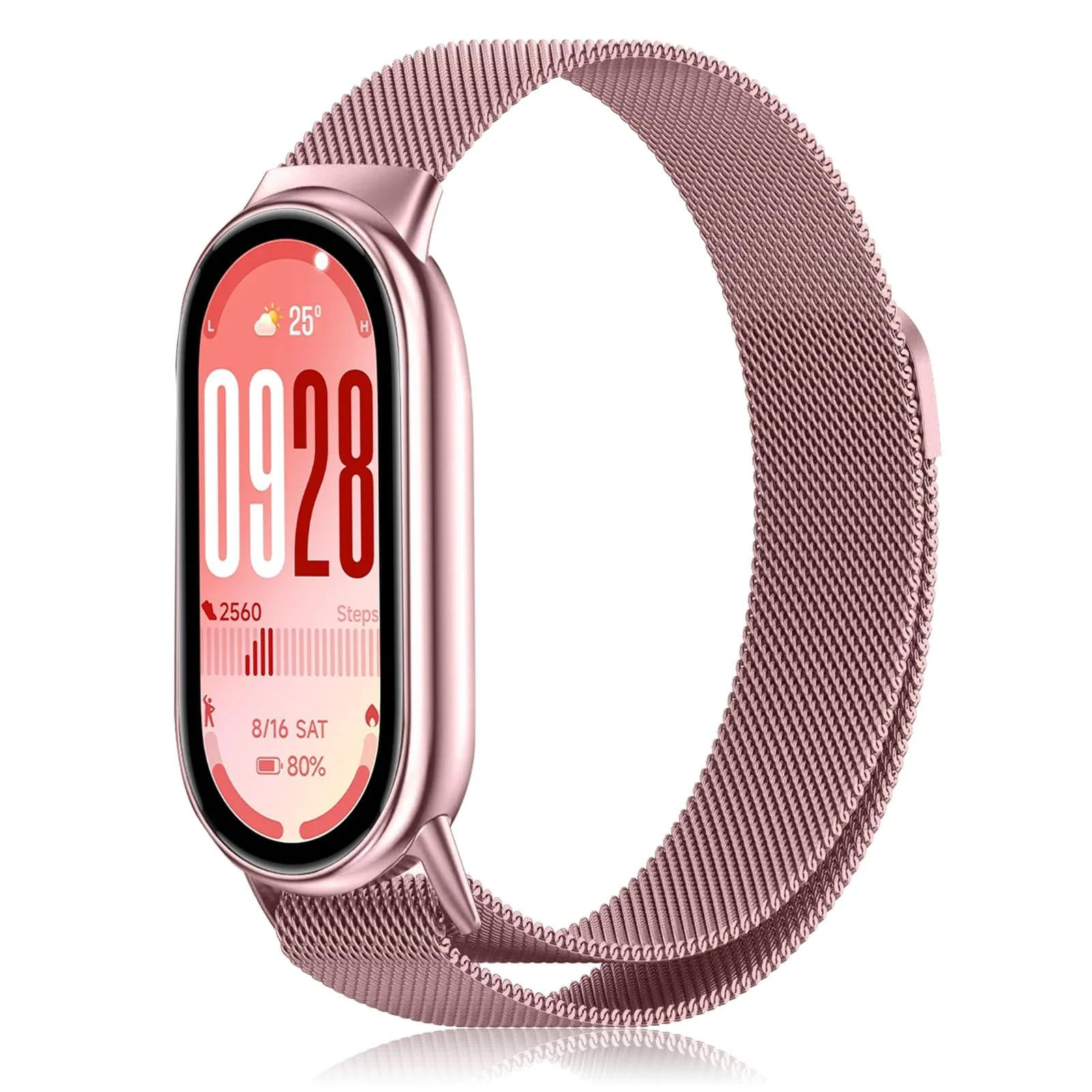 DL3 Mobilak Bracelet Compatible with Xiaomi Mi Band 10/9/8, Stainless Steel Replacement Straps, Mesh Metal Watch Strap, Magnetic Adjustable Replacement Strap For Xiaomi Smart Band 8/9/10 - Pink