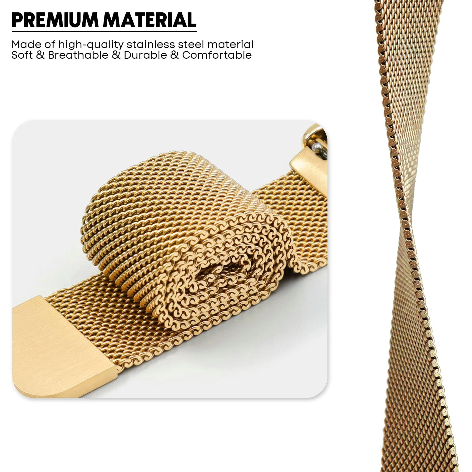 DL3 Mobilak Bracelet Compatible with Xiaomi Redmi Watch 3 Active/Redmi Watch 3 Lite, Stainless Steel Replacement Strap, Mesh Metal Watch Strap, Magnetic Adjustable Replacement Band For Men Women - Gold