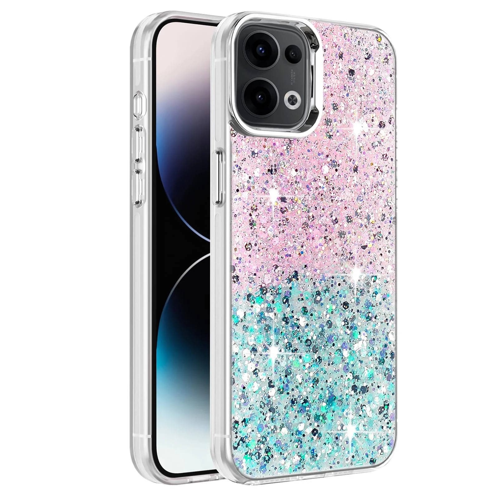 DL3 Mobilak Glitter Rhinestone Protective Case for OPPO Reno 13 5G / OPPO Reno13 5G with Shockproof Design - Pink Green