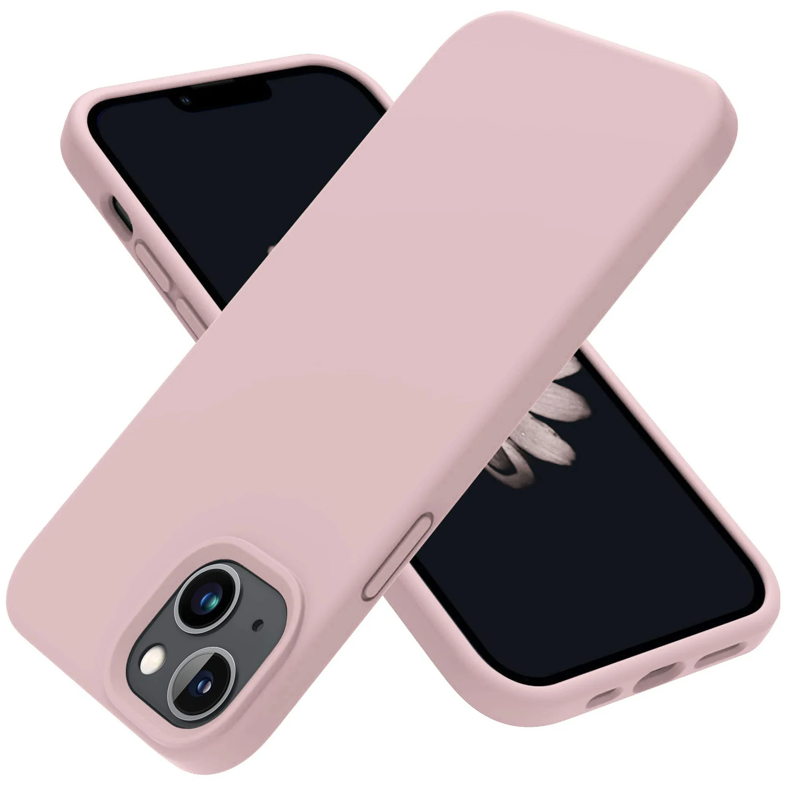 DL3 Mobilak Liquid Silicone Protective Case for iPhone 13 / iPhone 14 with Camera Protection and Microfiber Lining - Pink Sand 3