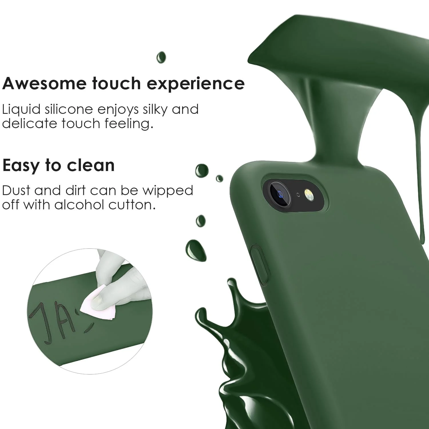 DL3 Mobilak Liquid Silicone Protective Case with Soft Microfiber Lining for iPhone SE 2022, SE 2020, iPhone 7, iPhone 8 - A.Green