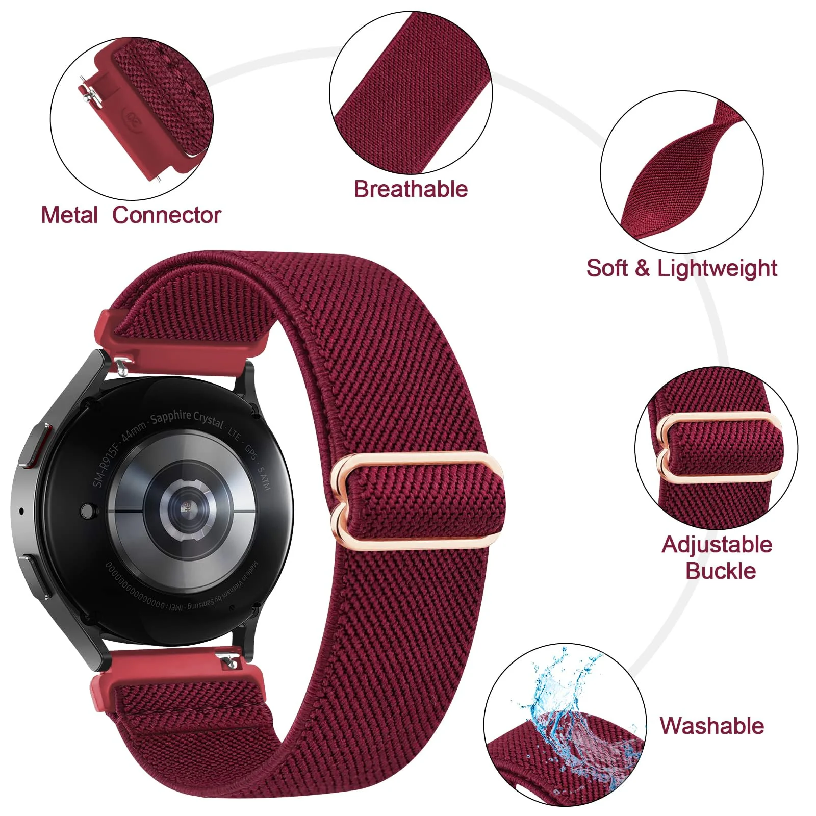 DL3 Mobilak Strap Nylon Loop 20MM Band For Samsung Galaxy Watch 7/6/5/4 40mm 44mm/Watch 5 Pro 45mm/S2 classic/active 2 40mm 44mm/Amazfi GTS 2/2e/3/3 Pro/4/GTS 2 Mini/3 Mini/4 Mini/Bip 3 - Black