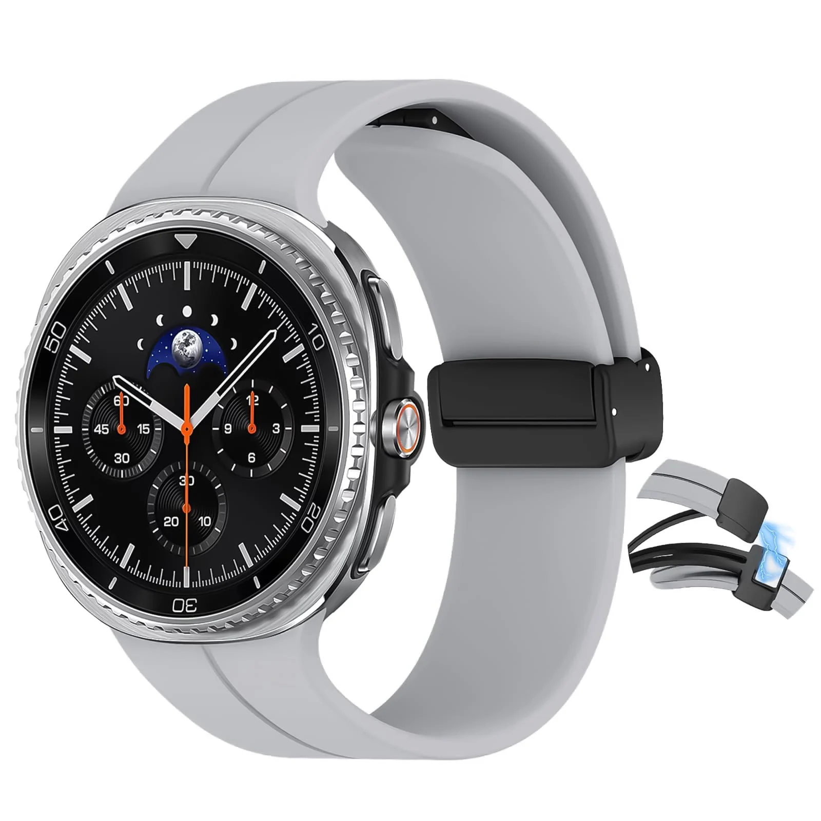 DL3 MOBILAK Magnetic Silicone Watch Strap for Samsung Galaxy Watch 8 40 / 44 mm and Watch 8 Classic 46 mm, Gray