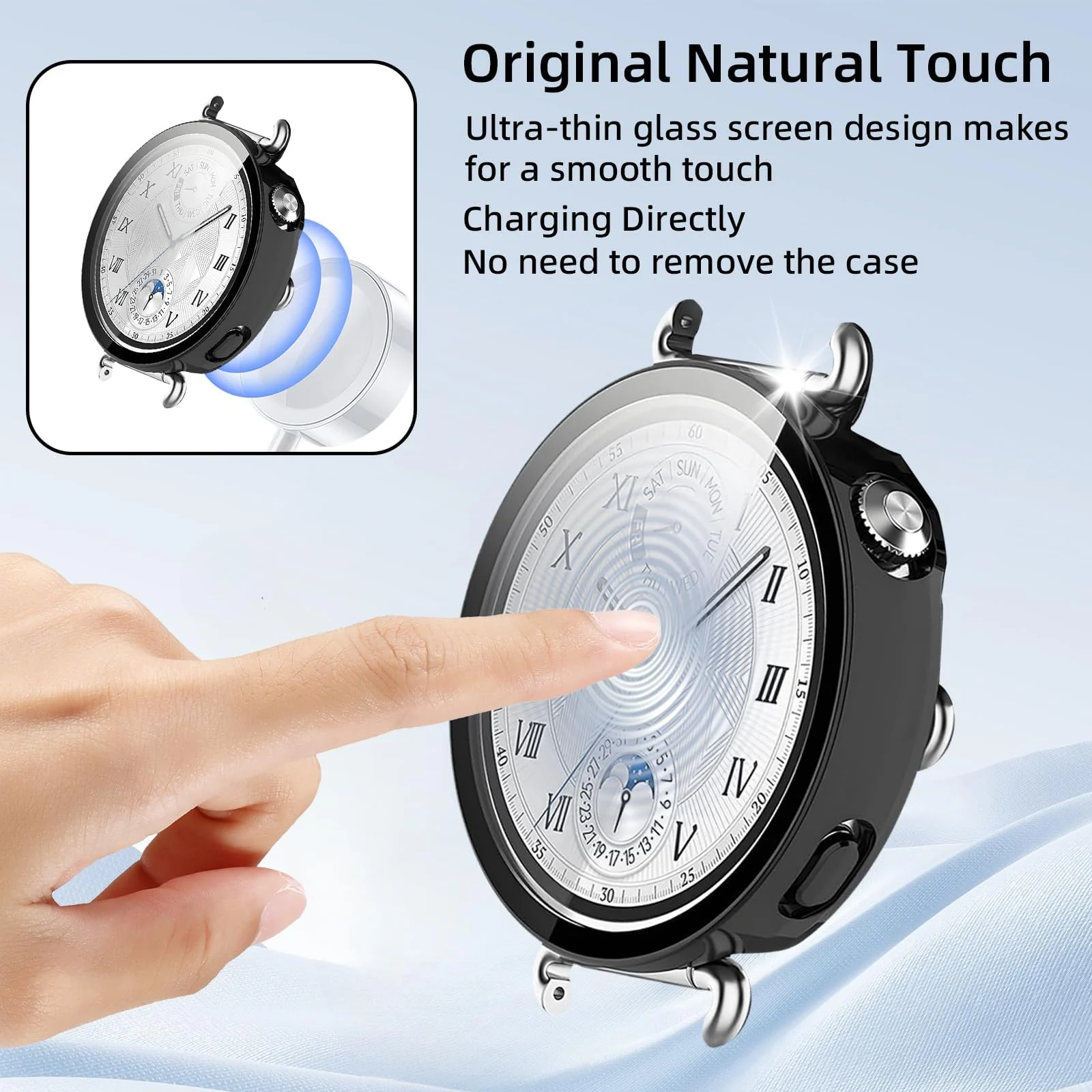 DL3 MOBILAK Full-Coverage Watch Case with Tempered Glass for Huawei Watch GT 6 41 mm, Black