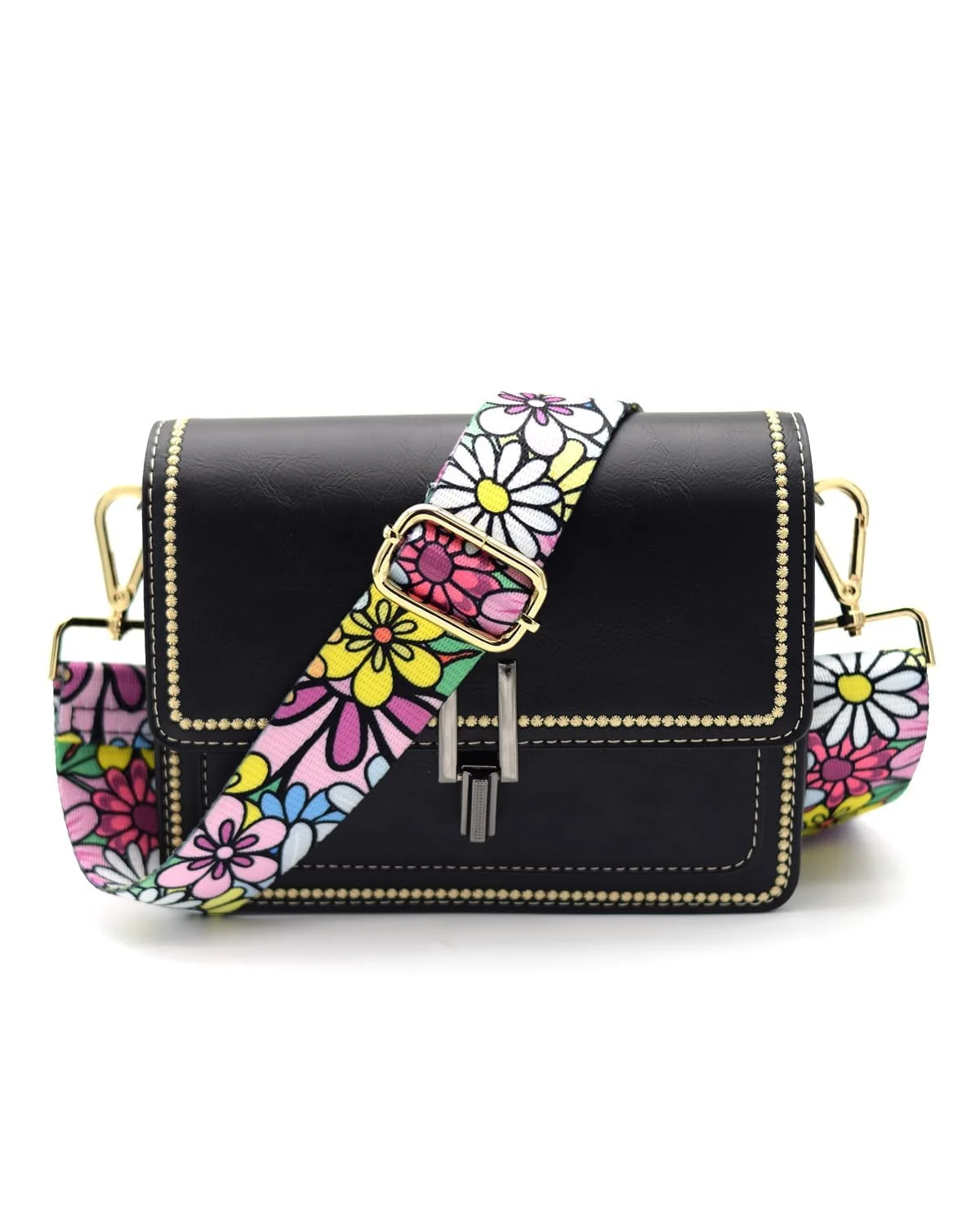 DL3 Mobilak Adjustable Wide Crossbody Bag Strap for Women, Replacement Shoulder Strap for Handbags, Totes & Purses with Elegant Embroidered Pattern and Metal Hooks - Daisy