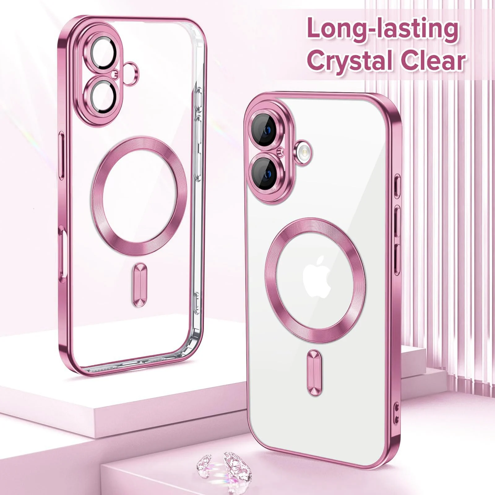 DL3 Mobilak Clear MagSafe-Compatible Magnetic Case for iPhone 17 with Camera Protection and Magnetic Car-Mount Support - Pink