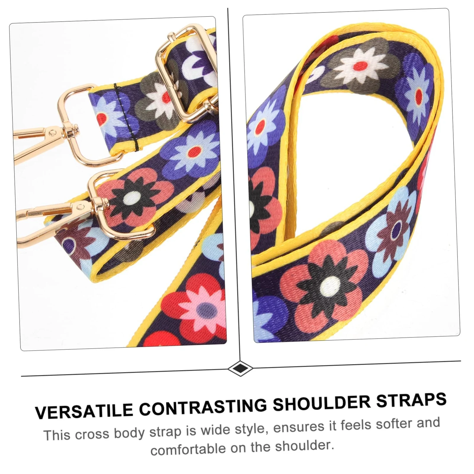 DL3 Mobilak Adjustable Wide Crossbody Bag Strap for Women, Replacement Shoulder Strap for Handbags, Totes & Purses with Elegant Embroidered Pattern and Metal Hooks - Blumen