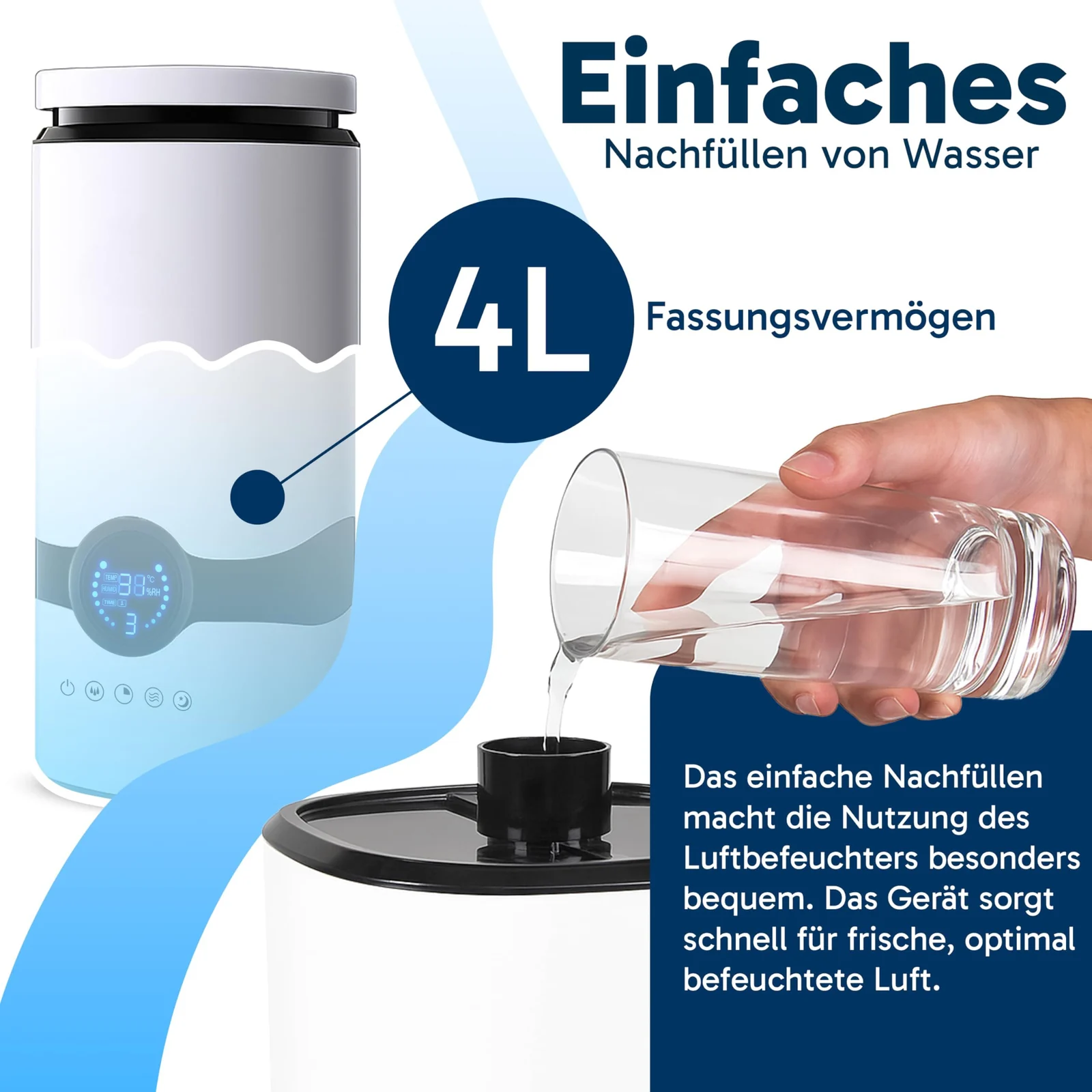 Mobigon Ultrasonic Humidifier Against Dry Heating Air 4L, Room Humidifiers with Remote Control for Bedroom, Children's Room and Plants, Air Humidifier, Ultra Quiet Aroma Diffuser - White