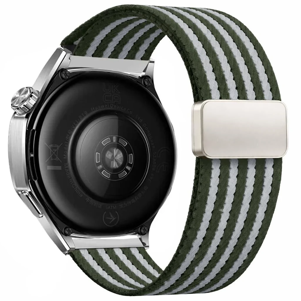 DL3 Mobilak 22mm Magnetic Band for Redmi Watch 5 Active/5 Lite/Samsung Galaxy Watch 3 45mm/Watch 46mm/Gear S3/Huawei watch GT6 GT5 46MM/GT2E/GT6 Pro/GT 5 Pro/Amazfit GTR 4/3, Stretchy Braided Nylon Sport Strap - Green Striped