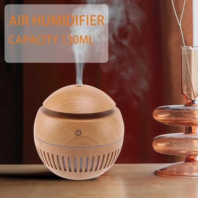 Mobigon Wood Cool Mist Ultrasonic Humidifier for Room Moisture, Aroma Diffuser for Home, 200ml Essential Oil Diffuser with 7 Colorful Night Light, Auto Shut-Off, Home, Office, car - B.Light Brown