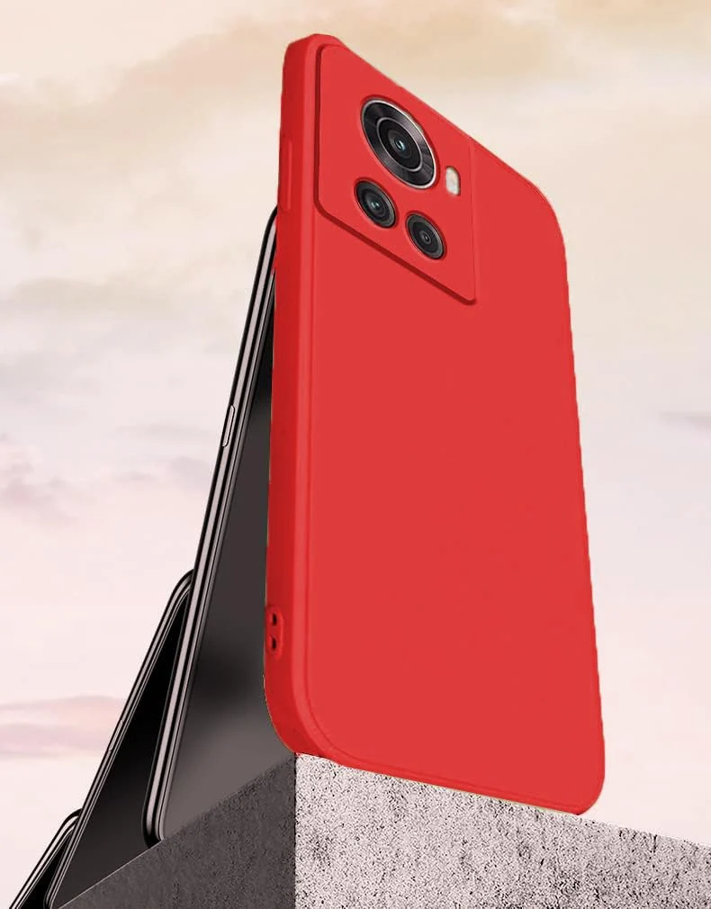 DL3 Mobilak Soft Silicone Protective Case for OnePlus 10R with Microfiber Lining and Shockproof Design - Red