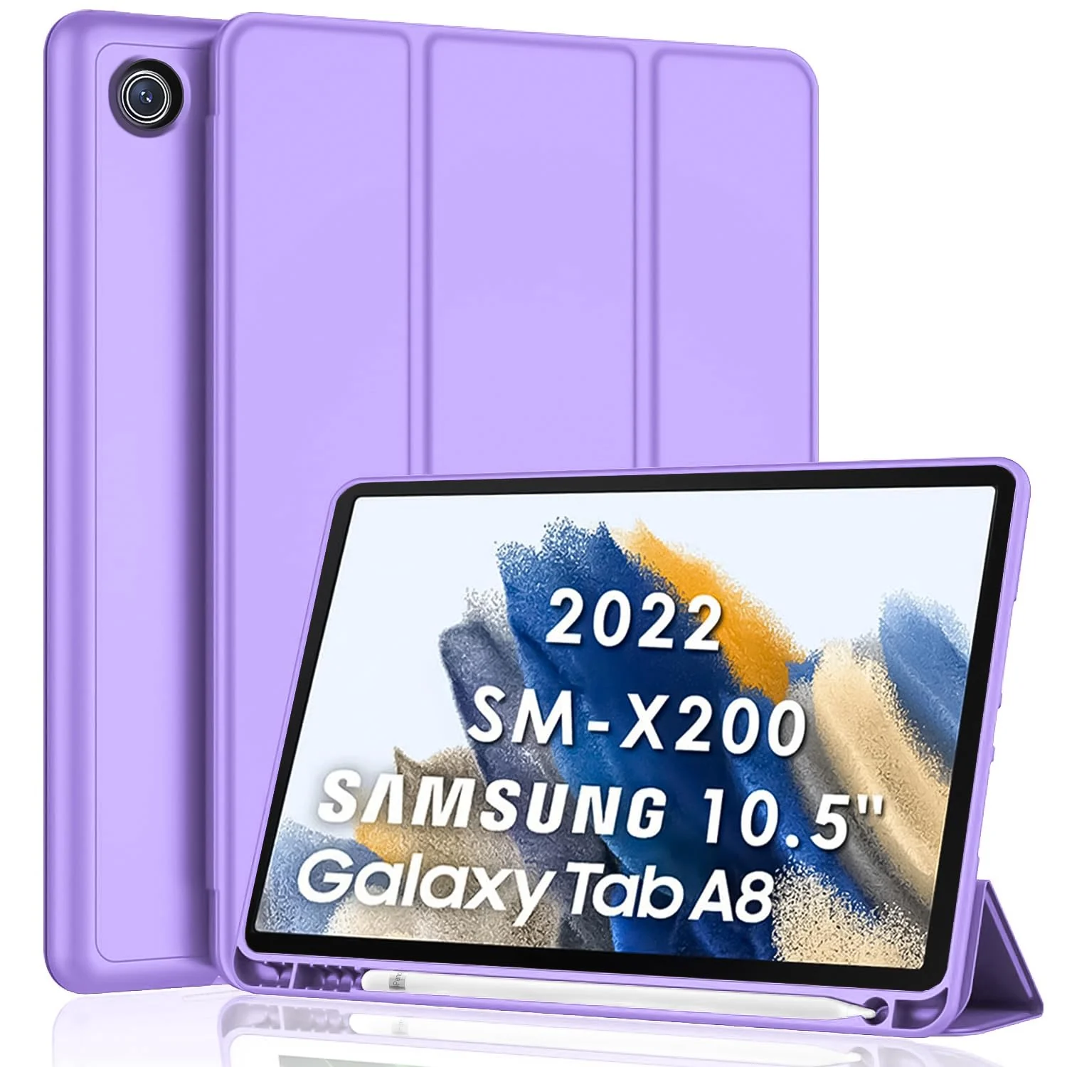 DL3 Mobilak Smart Case for Samsung Galaxy Tab A8 10.5 Inch 2021(-X200/-X205/-X207) with Pencil Holder, Soft TPU Smart Stand Back Cover Auto Wake/Sleep Feature - Light Purple