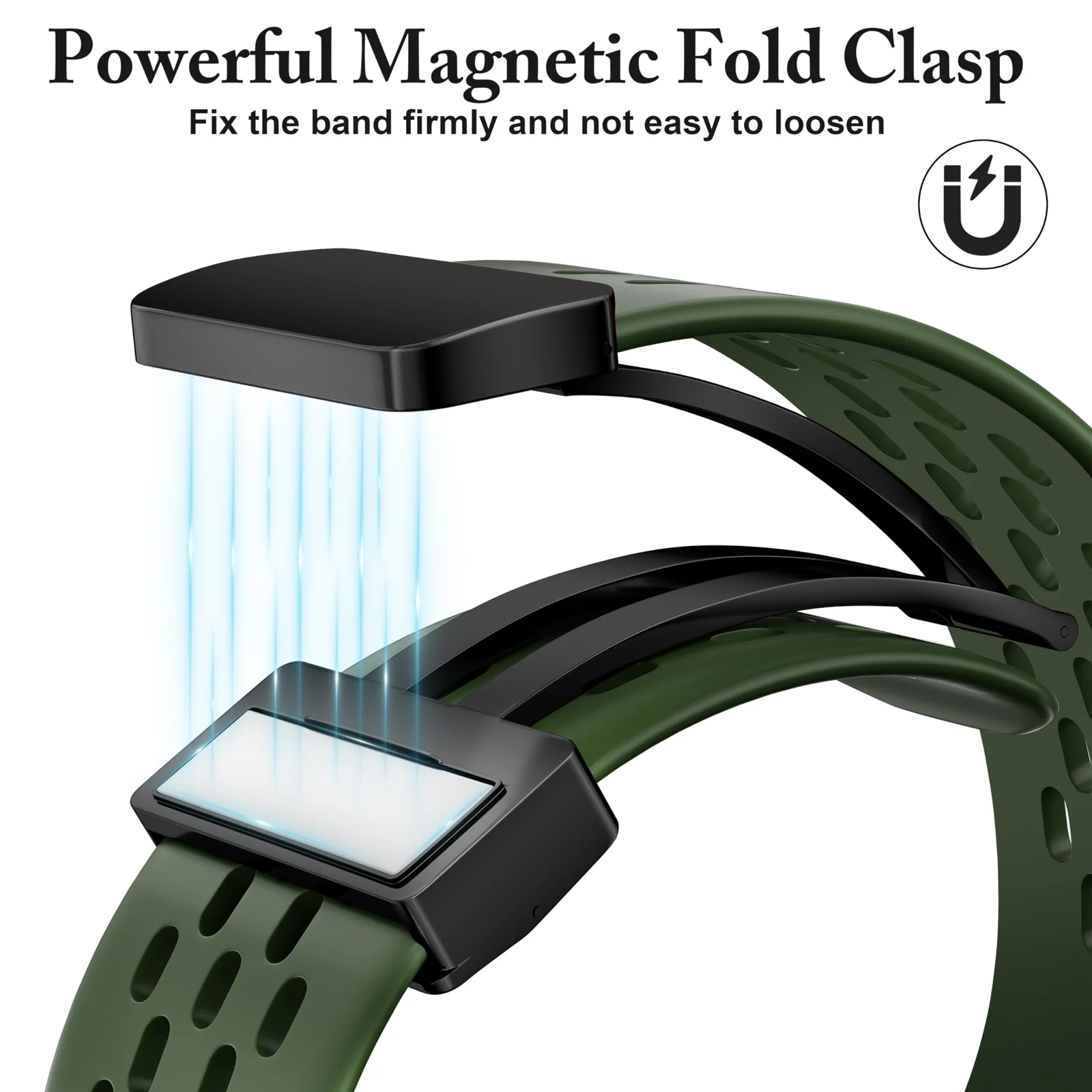 DL3 Mobilak Silicone Strap Compatible with Huawei Watch Fit 3 Magnetic Metal Buckle Sport Silicone Breathable Strap for Huawei Watch Fit 3 Band Quick Release Soft Replacment Wristband - Green