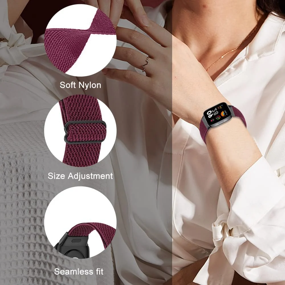 DL3 Mobilak Elastic Straps Compatible with Xiaomi Redmi Watch 3 (Not for Redmi Watch 3 Lite/Active) Men Women, Adjustable Stretchy Bracelets Sport Nylon Replacement Bracelet - Wine Red