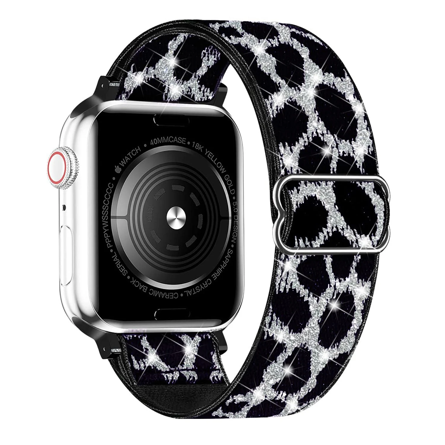42MM/44MM/45MM/49MM — DL3 Mobilak Nylon Solo Loop Stretchy Straps For Apple Watch Band 49mm 45mm 44mm 42mm 41mm 40mm 38mm, Elastic Wristbands for Series 8 9 Ultra 7 6 5 4 3 2 1 (Shiny Leopard, 42MM/44MM/45MM/49MM) - Shiny Silver Leopard