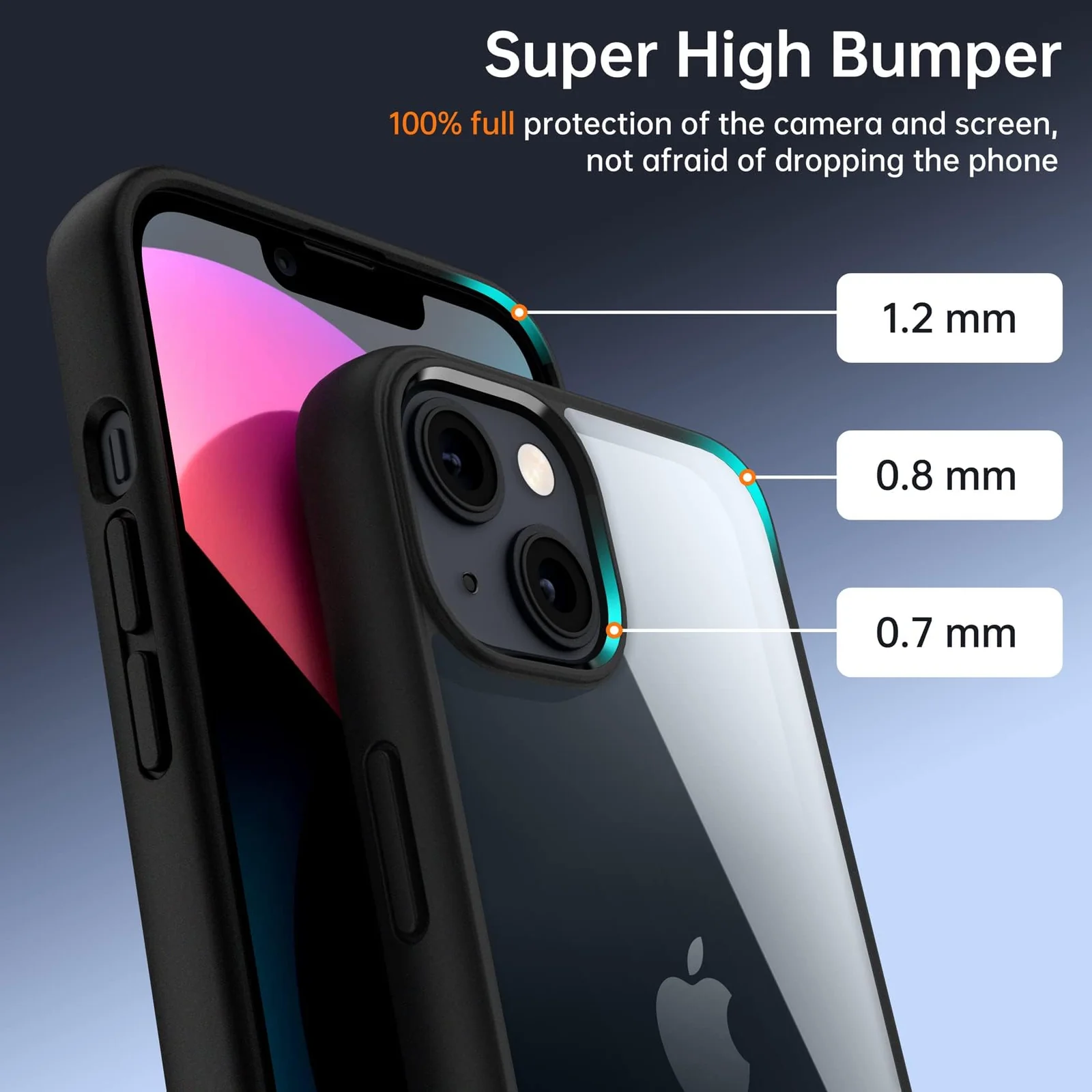 DL3 Mobilak Case Compatible With iPhone 13/iPhone 14 (6.1 Inch), Clear Case Shockproof Hard PC +Soft Silicone [Not Yellowing] Transparent Protective Slim Case Phone - Black
