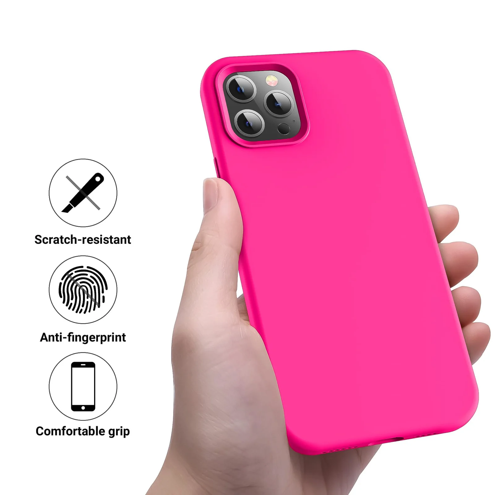 DL3 Mobilak Liquid Silicone Protective Case for iPhone 15 Pro Max with Camera Protection and Microfiber Lining - Hot Pink