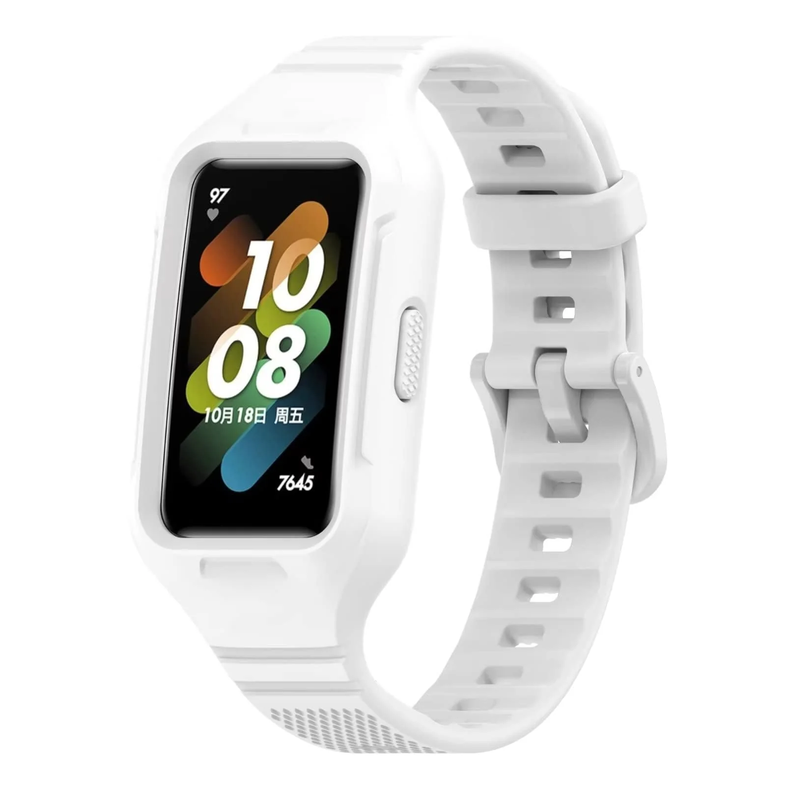 DL3 MOBILAK Strap Compatible with Huawei Band 10/9/8/7/6/6 Pro, Adjustable Replacement Strap - Silicone Replacement Wrist Strap With Built-in Case Cover For Honor Band 6/7 - White