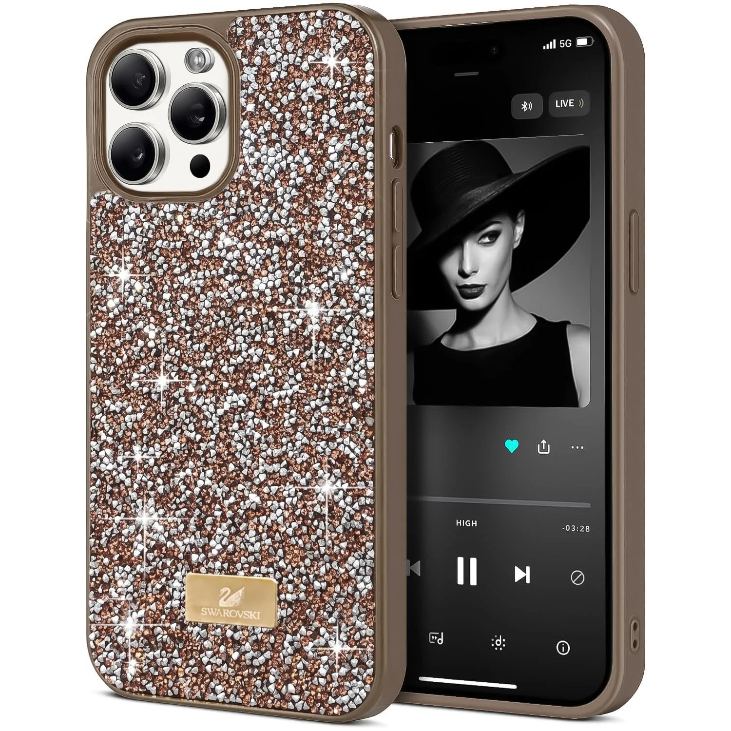 Case For iPhone 14 Pro Case Glitter, Sparkle Diamond Crystal Bling Case with Bling, Ultra Thin Lightweight Full Body Shockproof Anti-Scratch Protective Cover - Black