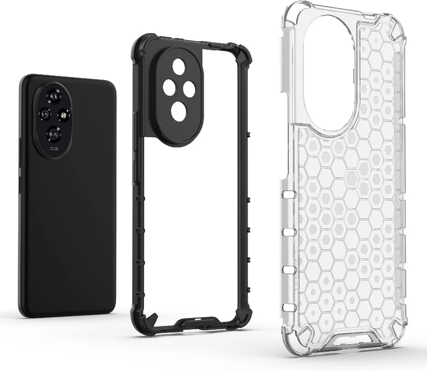 DL3 Mobilak Case For Honor 200 Pro 5G, [Honeycomb Design] Drop Protection, Ultra Thin TPU + PC Transparent Silicone Protective Case, Shockproof Cover - Black