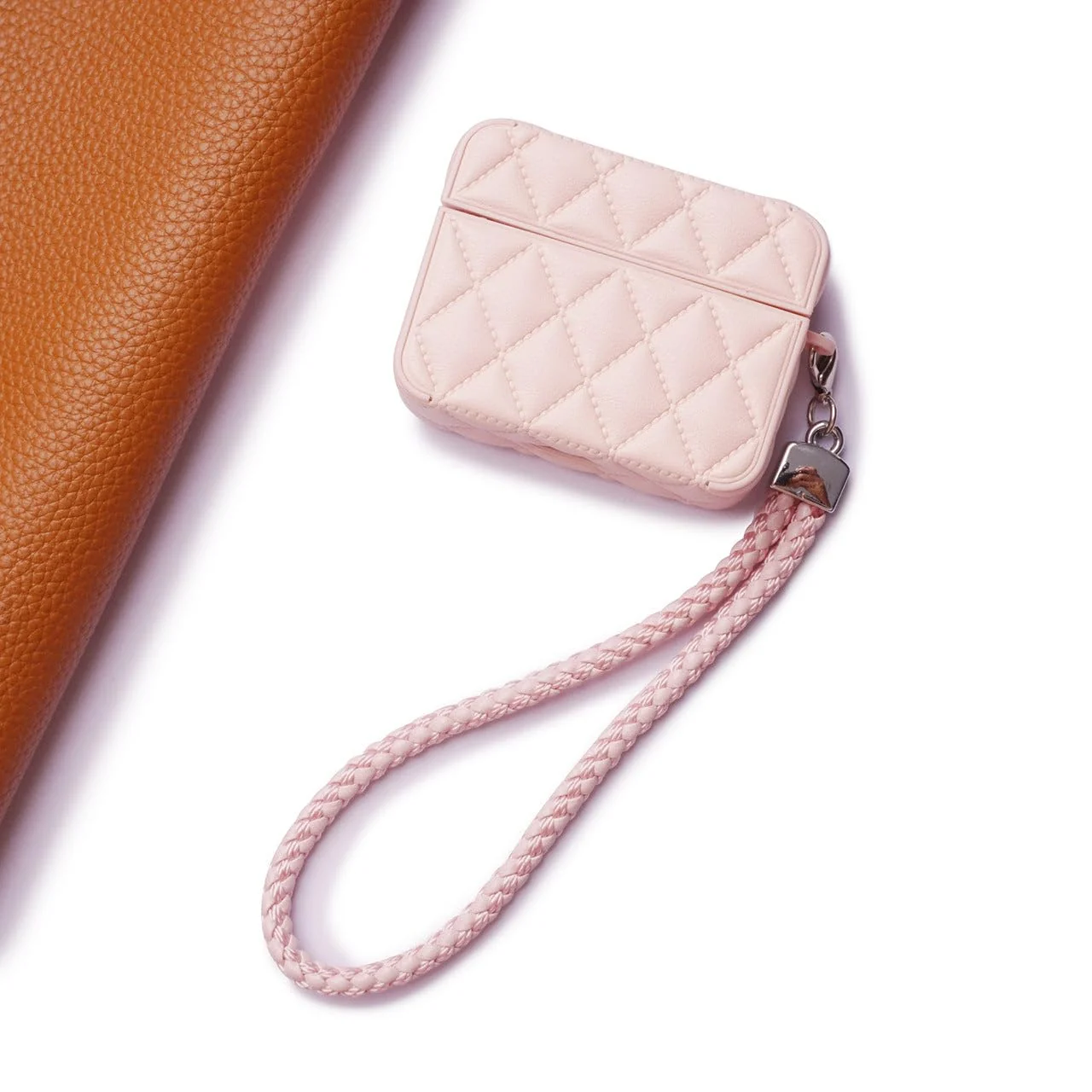 MOBIGON Diamond-Quilted PU Leather Case with Lanyard for Apple AirPods 3 (2021), Pink
