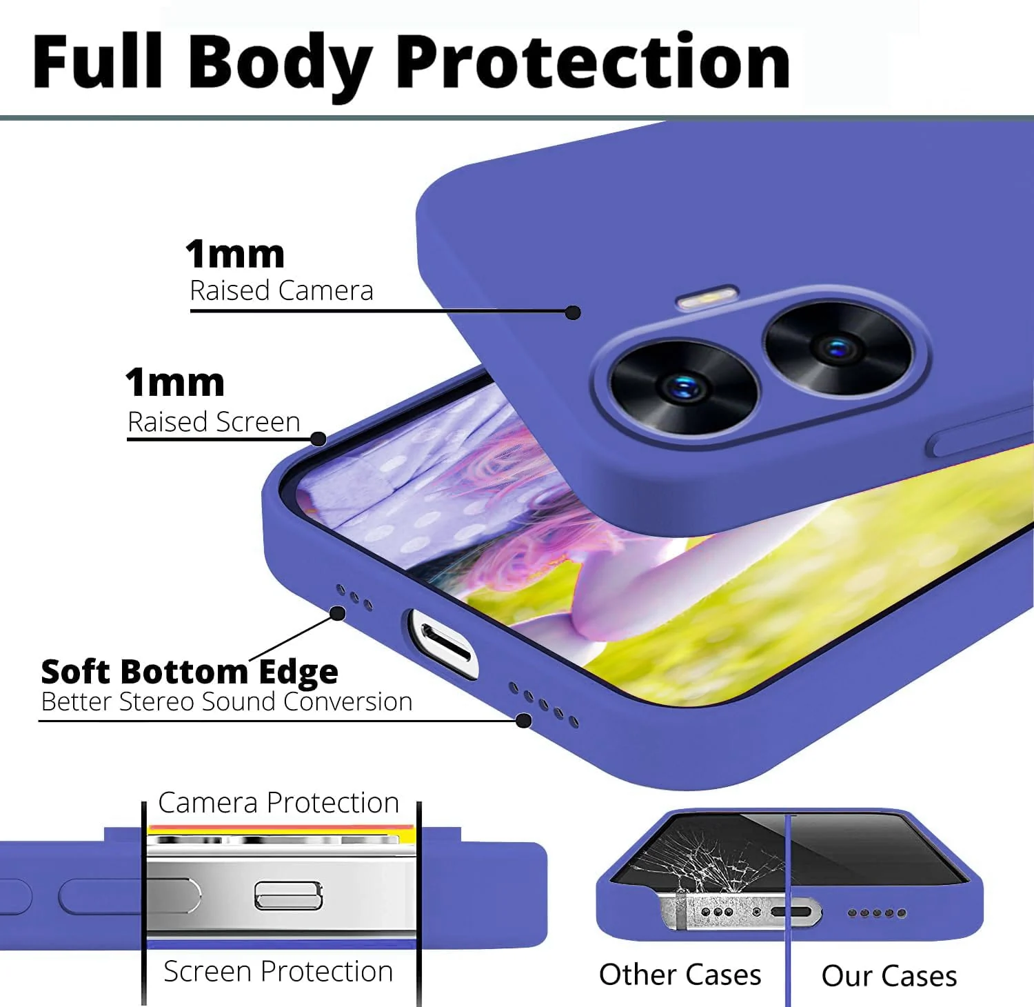 DL3 Mobilak Silicone Protective Case for realme C55 / realme Narzo N55, Shock-absorbing protection, Scratch-resistant surface, Soft microfiber lining - Light Blue