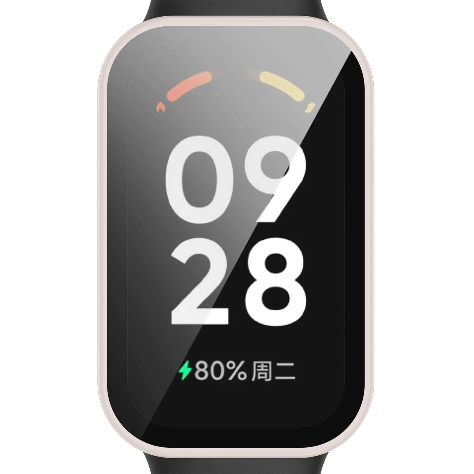DL3 Mobilak Case Compatible with Xiaomi Redmi Band 2/ Xiaomi Smart Band 8 Active, Full Coverage Slim Hard PC Case Protective Bumper Built-in Tempered Glass Screen Protector Shell - Ivory White