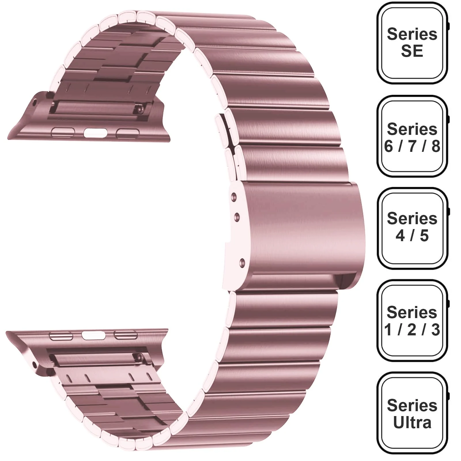 DL3 Mobilak Case with Strap For Apple Watch Ultra 2 49mm Stainless Steel Metal Straps, Hard PC Case With Glass Screen Protector Cover with Strap Bands for Apple Watch Ultra 49mm - Pink