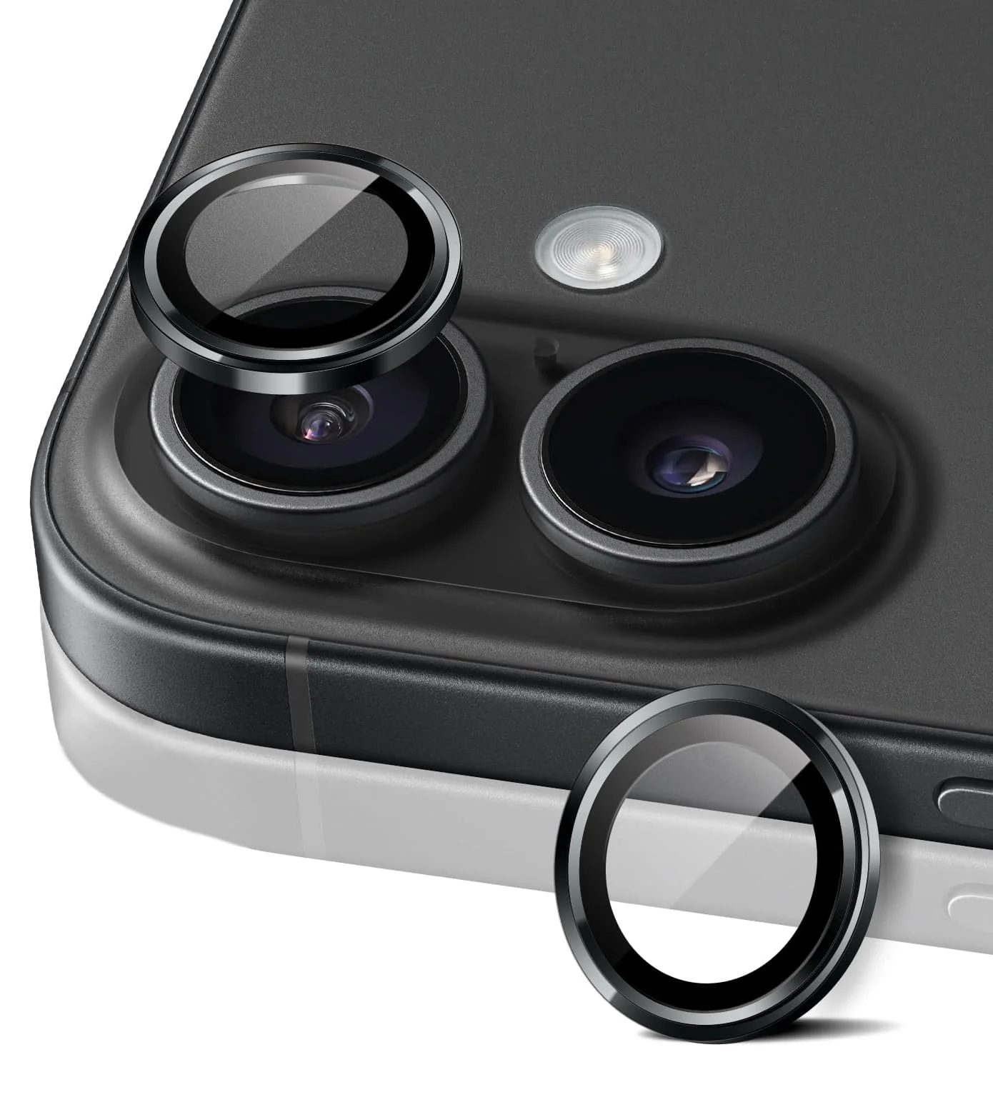 DL3 Mobilak Camera Lens Protector For iPhone 16/iPhone 16+ Plus, [Keep Original Shooting] Tempered Glass Screen Protector Metal Individual Camera Cover, Case Friendly - Black