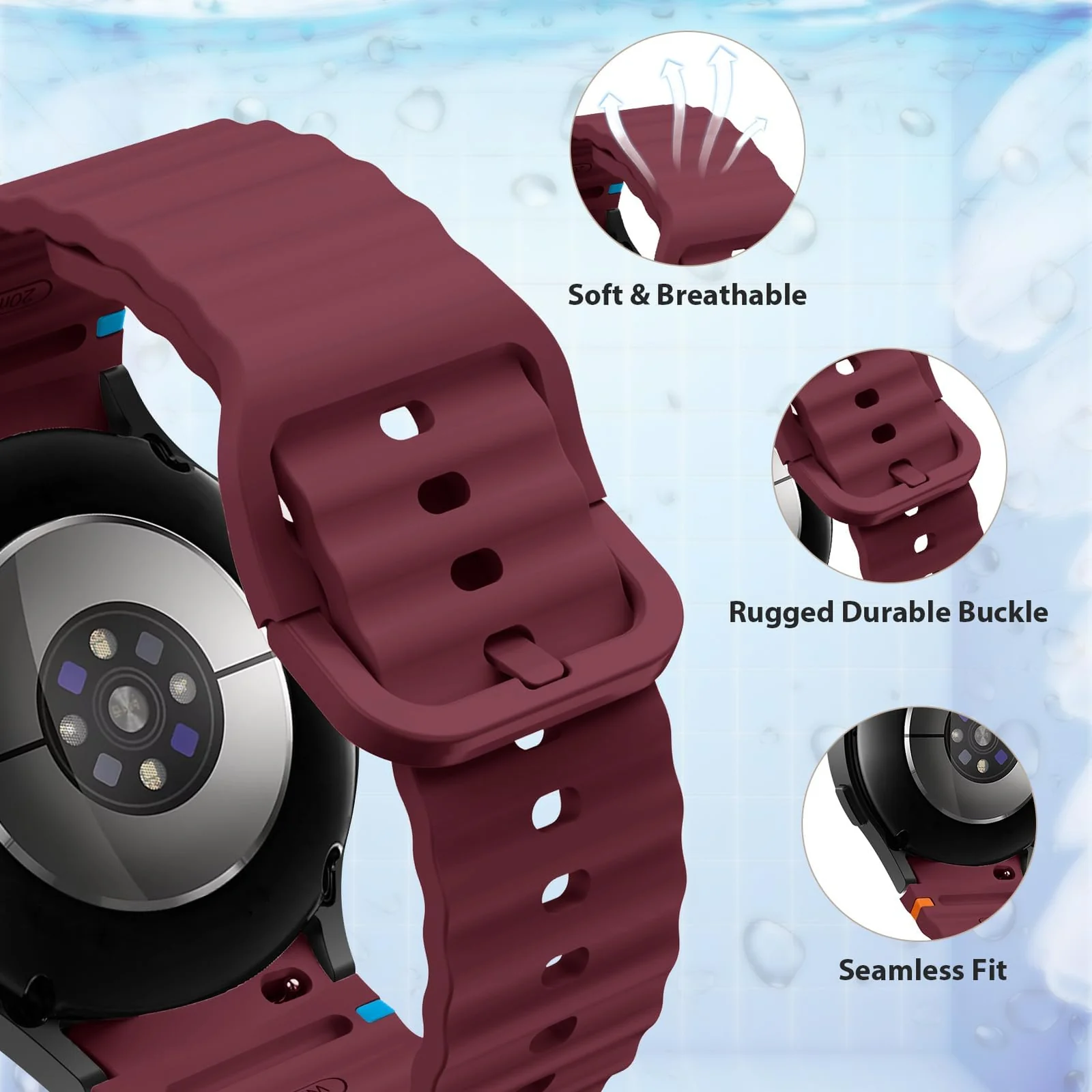 DL3 Mobilak Silicone Sport Band 22MM Strap For Xiaomi Redmi Watch 5 Actie/5 Lite/Samsung Galaxy Watch 3 45mm/Watch 46mm/Gear S3/Huawei watch GT5 GT4 GT3 GT2 GT 46MM/GT2E/GT3 Pro GT 5 Pro - Wine Red