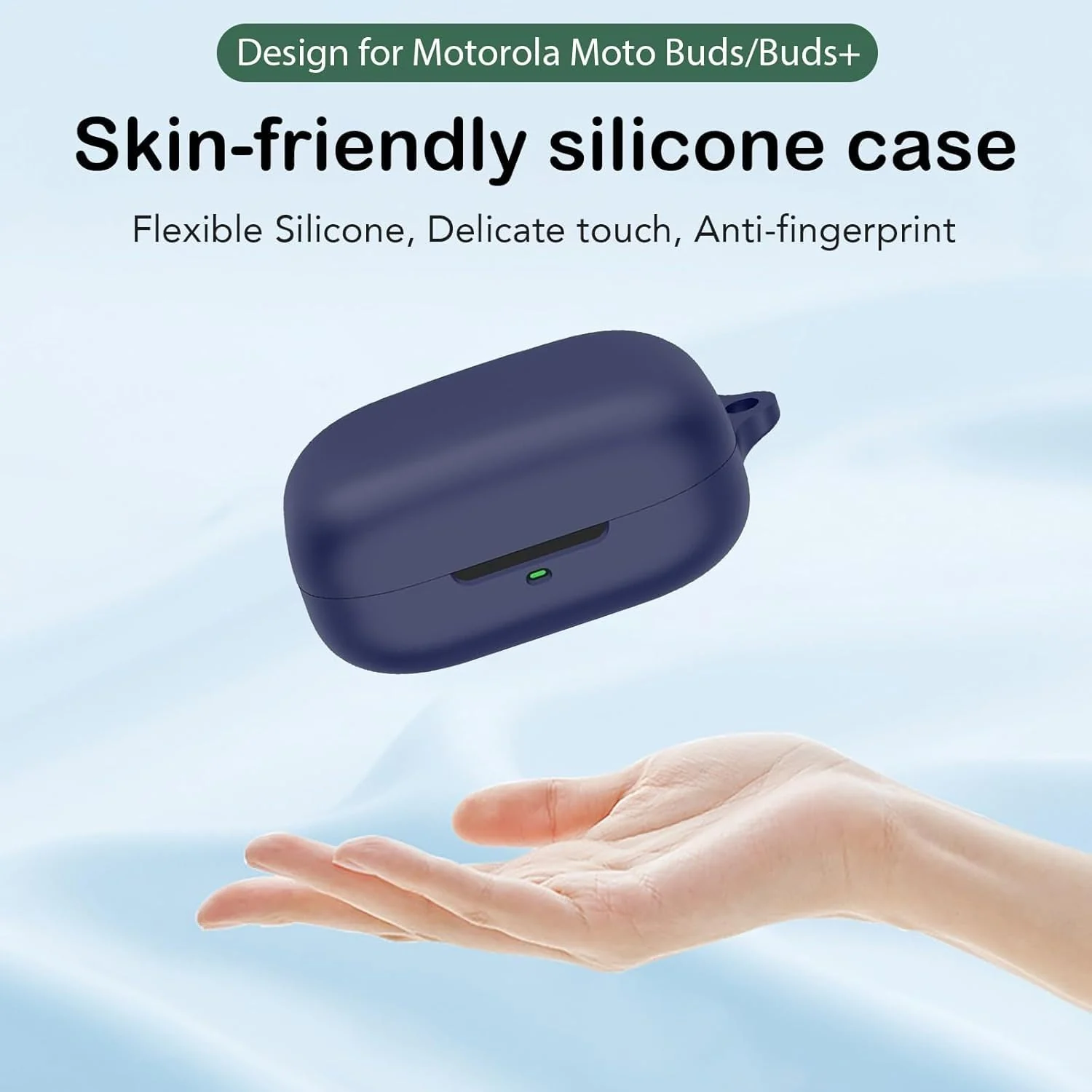DL3 Mobilak Compatible with Motorola Moto Buds/Moto Buds Buds+ Case Cover, Soft Silicone Shockproof Protective Case Wireless Earbuds with Carabiner, Front LED Visible - Blue
