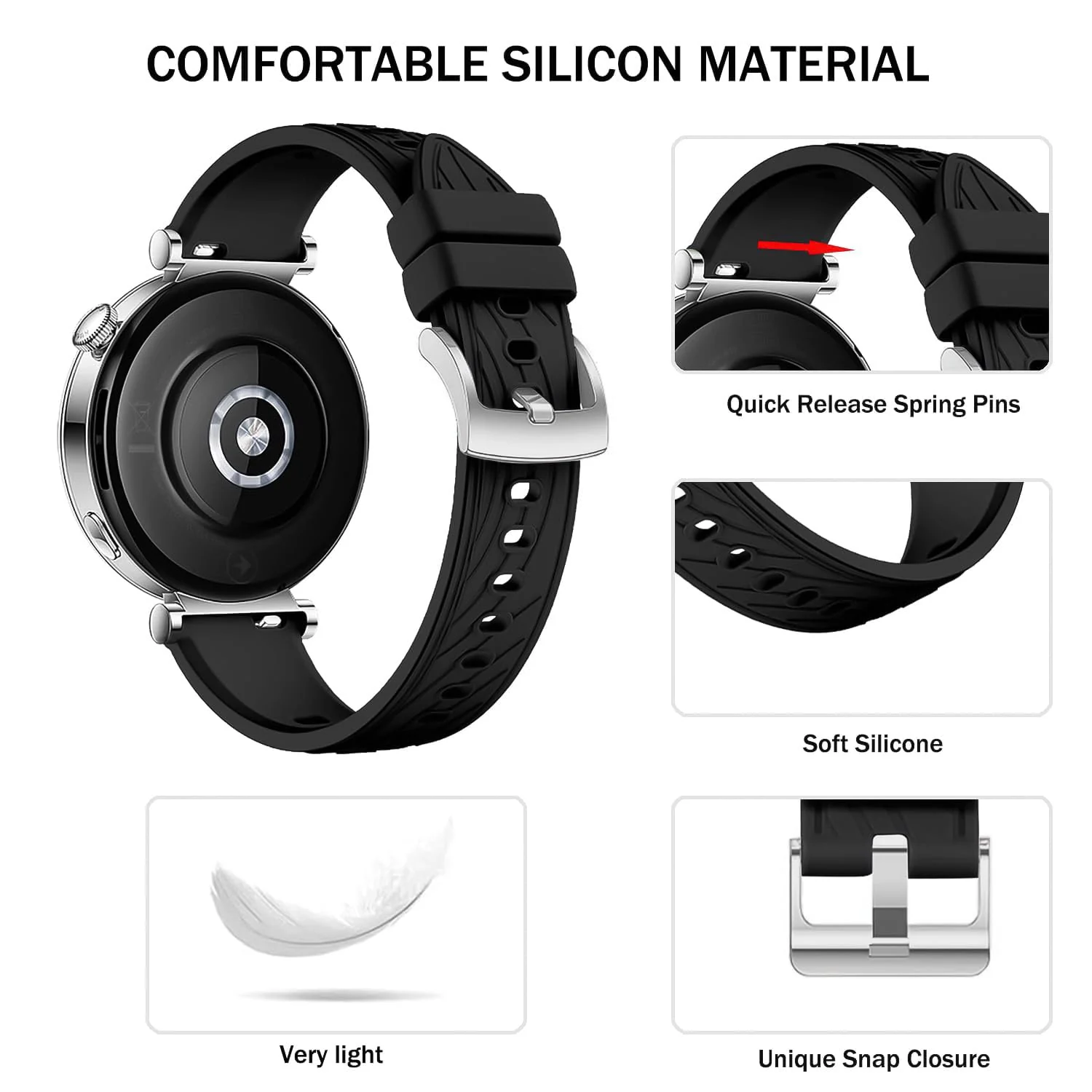 DL3 Mobilak 22mm Silicone Strap for Xiaomi Redmi Watch 5 Lite/5 Active/Samsung Galaxy Watch 3 45mm/Watch 46mm/Gear S3/Huawei watch GT6 GT5 GT4 GT3 (46MM)/GT2E/GT 3 Pro/GT 5 Pro, Silicone Sport Replacement Band - Black