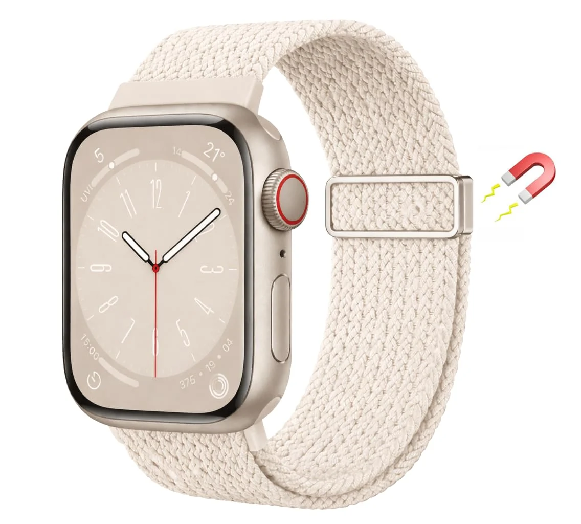 DL3 Mobilak Sport Solo Loop Compatible with Apple Watch Band 42mm 44mm 45mm 46mm 49mm for Women Men, Magnetic Strap Stretchy Braided Wristband for iWatch Series 11 10 9 8 7 6 5 4 3 Ultra 3 2 1 SE SE2 - B-Starlight