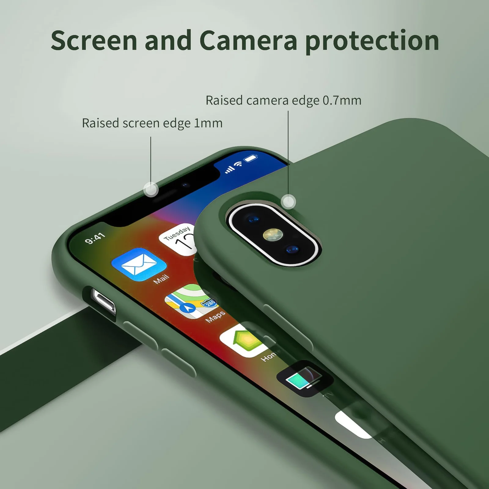 DL3 Mobilak Liquid Silicone Case for iPhone XS Max, Shock-absorbing protection, Scratch-resistant surface, Soft microfiber lining - A.Green
