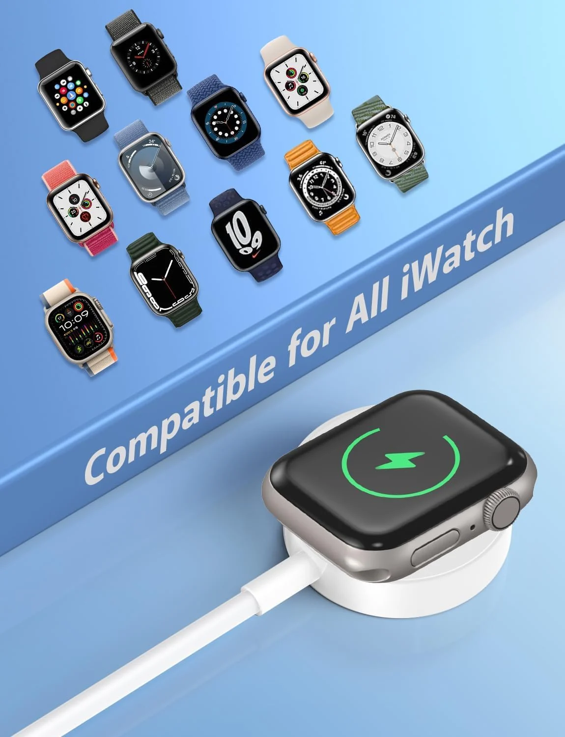 DL3 Mobilak 2025 Upgraded Metal for Apple Watch Charger Magnetic Fast Charging Cable [Portable] Magnetic Wireless Charging Compatible with iWatch Series Ultra/10/9/8/7/6/SE/5/4/3/2- [1M] - White