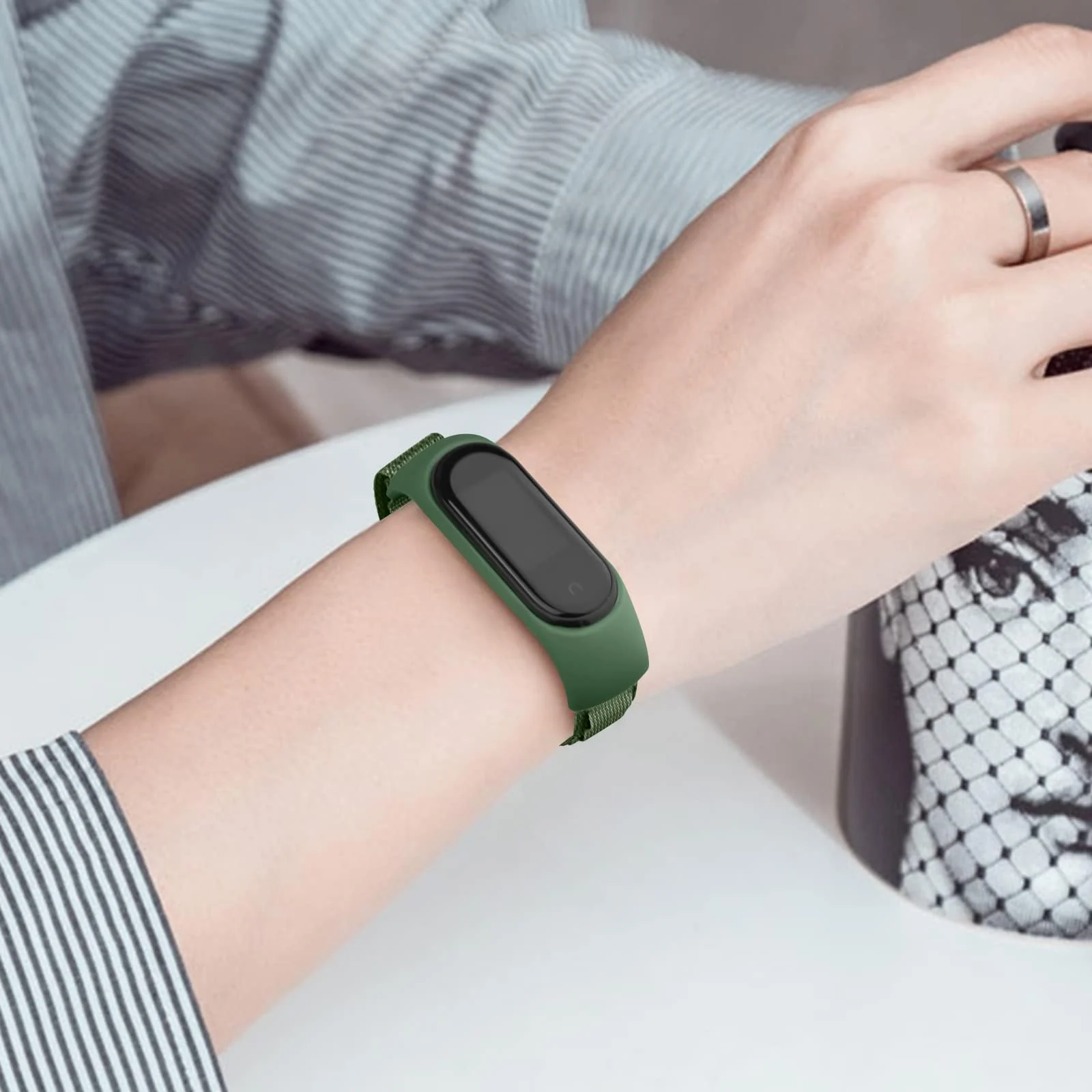 DL3 Mobilak Alpine Loop Band for Xiaomi Mi Band 7/Mi Band 6/Mi Band 5/Mi Band 4/Mi Band 3, Women Men Nylon Sport Solo Loop Rugged Wristband with G‑Hook - Green