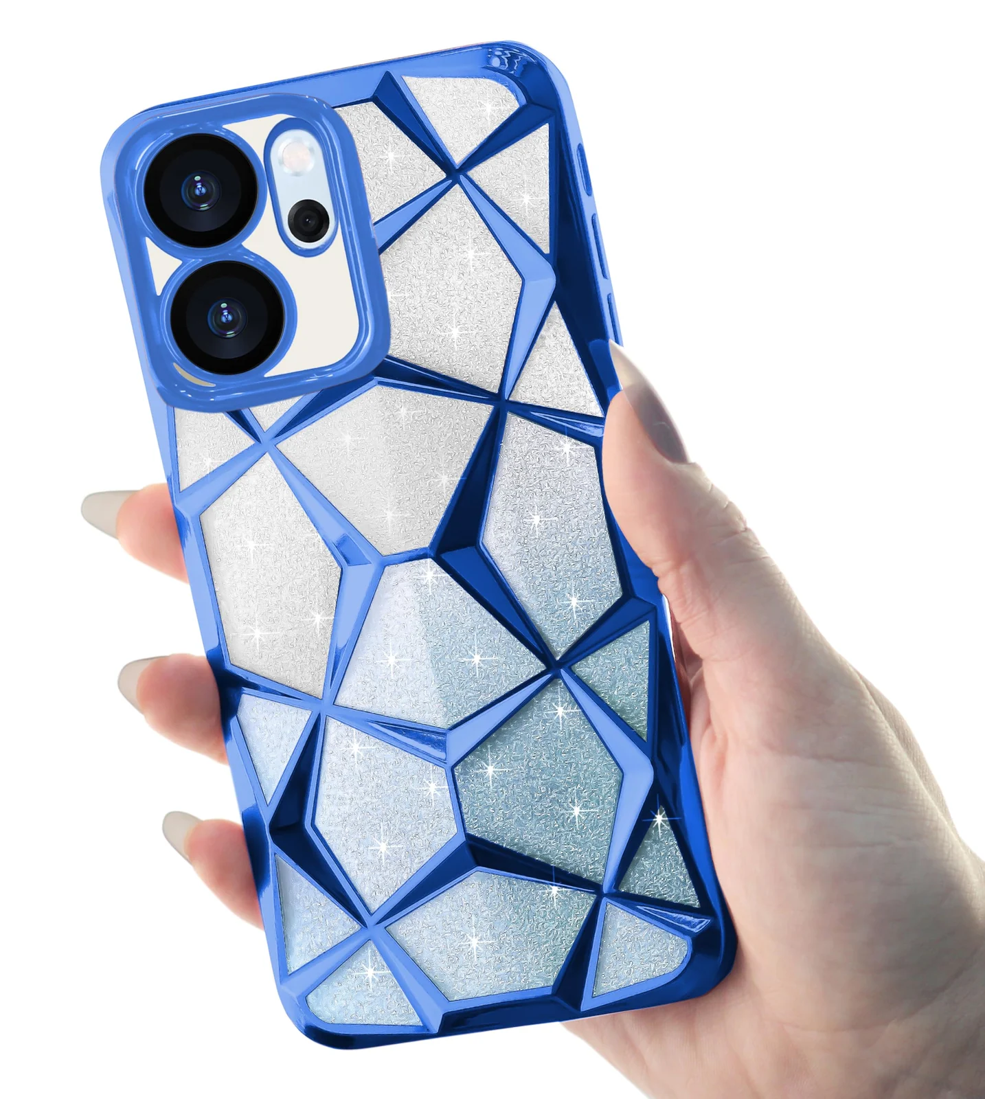 DL3 Mobilak Compatible with OPPO Reno 14F / OPPO Reno14 FS Case Plating Bling Gradient Glitter Clear Cover Soft TPU Silicone Cute Camera Protection Shockproof Back for Women Girls Case - Blue