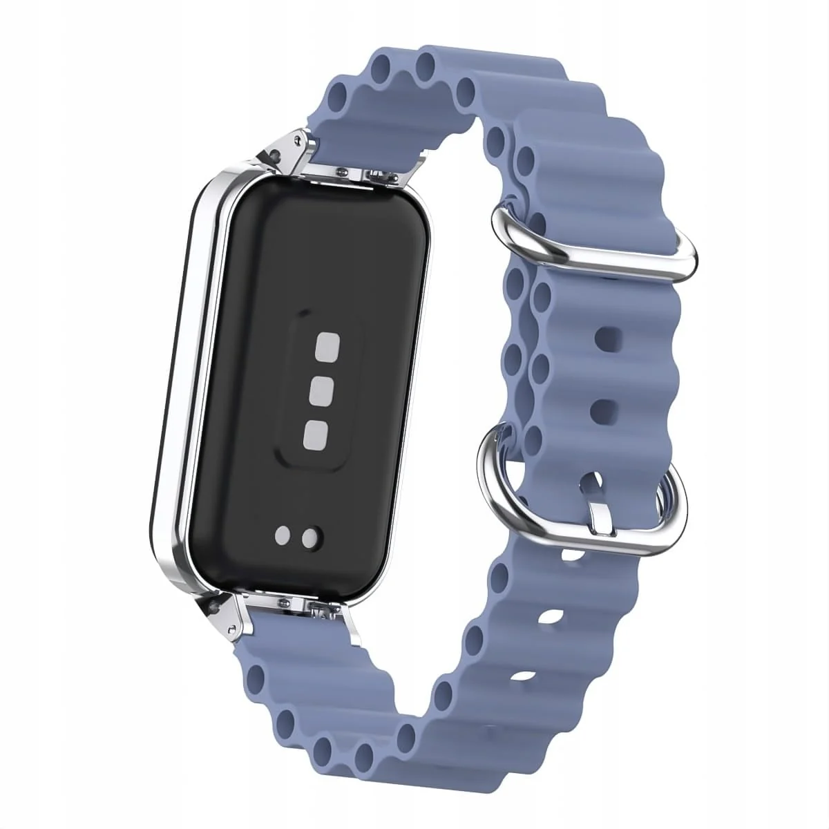 DL3 Mobilak Ocean Strap Compatible with Xiaomi Redmi Band 2/Smart Band 8 Active, Adjustable Silicone Band with Metal Buckle and Frame for Women and Men - Blue Gray