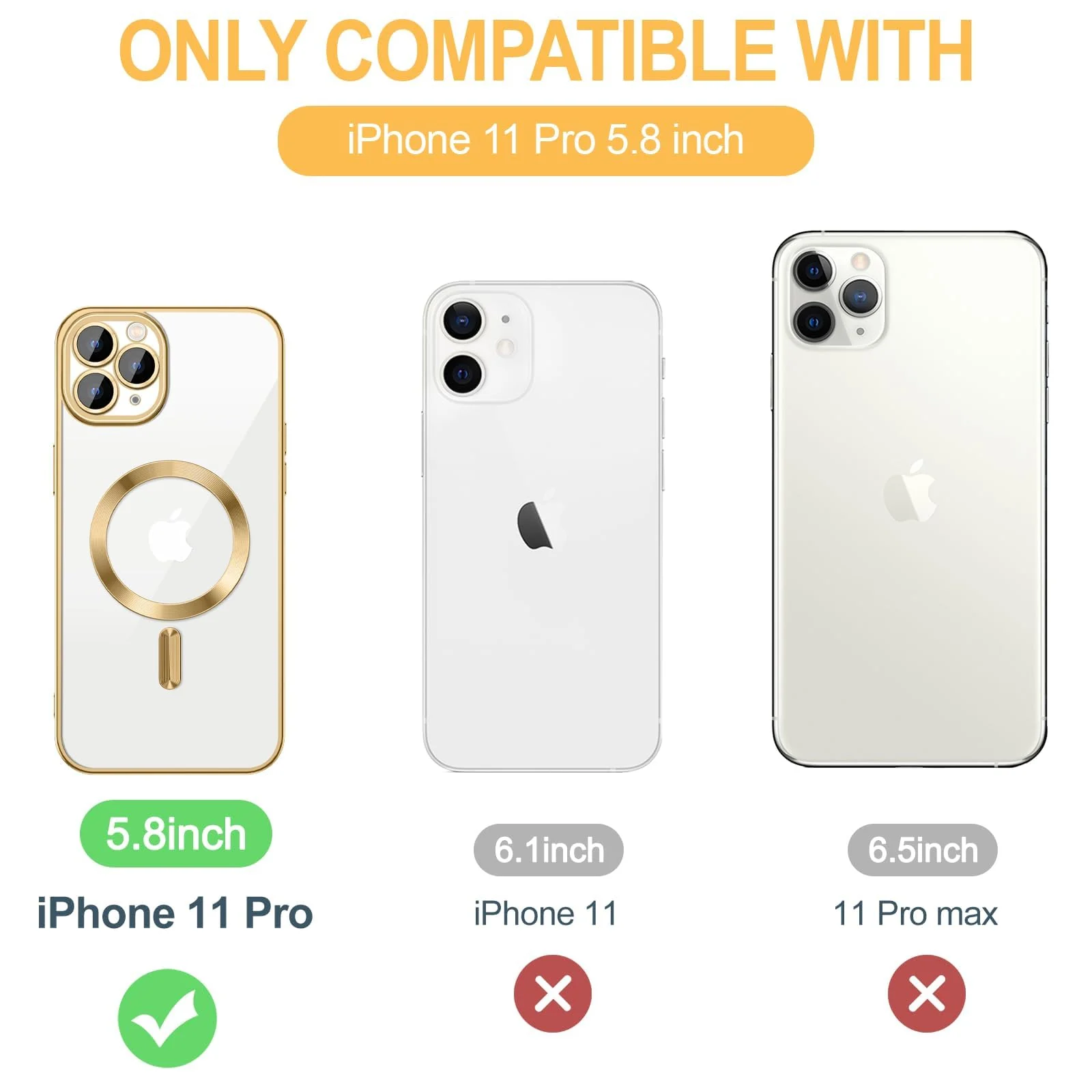 DL3 Mobilak Clear MagSafe-Compatible Magnetic Case for iPhone 11 Pro with Camera Protection and Shockproof Design - Gold