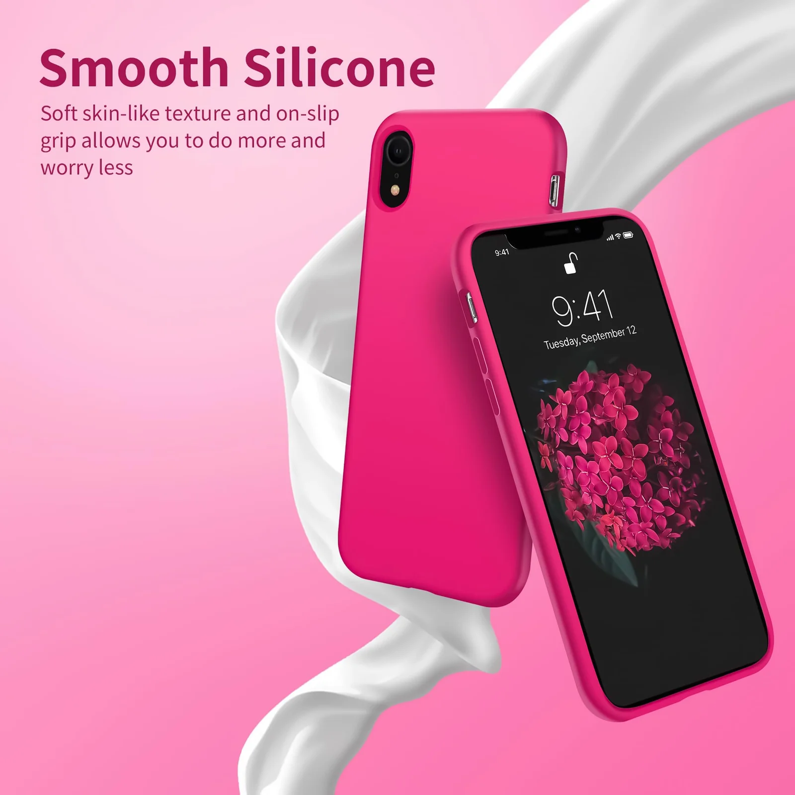 DL3 Mobilak Compatible with iPhone XR Case, Liquid Silicone Case, Full Body Protective Cover, Shockproof, Slim Phone Case, Anti-Scratch Soft Microfiber Lining - Neon Pink
