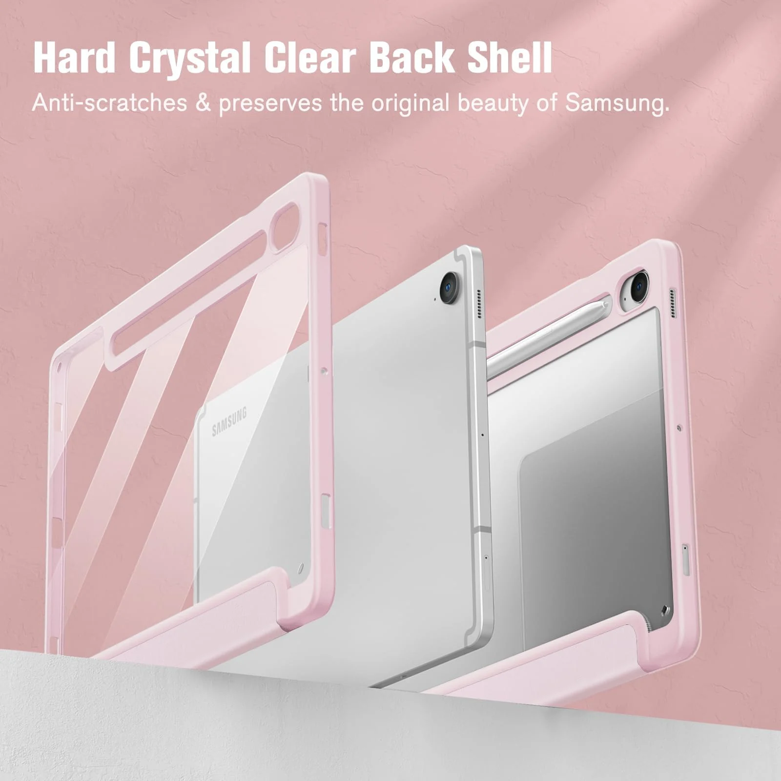 DL3 Mobilak Hybrid Slim Case for Samsung Galaxy Tab S9 FE 5G 10.9 Inch/Galaxy Tab S9 11 Inch 2023 with S Pen Holder, Shockproof Cover with Clear Transparent Back Shell, Auto Wake/Sleep - Pink