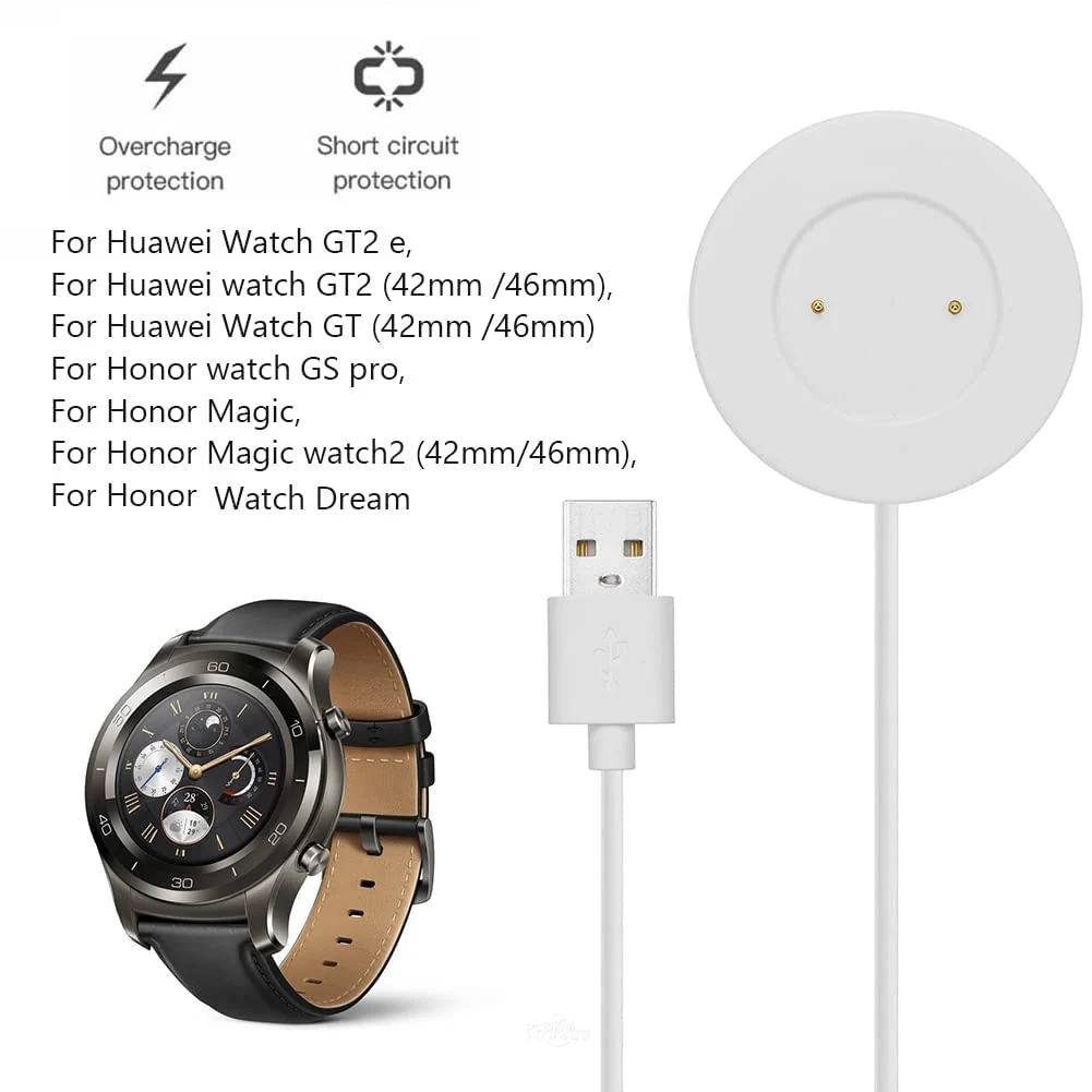 DL3 Mobilak Charger Compatible With Huawei GT/GT2 42mm 46mm/GT 2e Smart Watch, USB Charging Dock Cable for Honor Magic/Magic 2/Dream/GS Pro - White