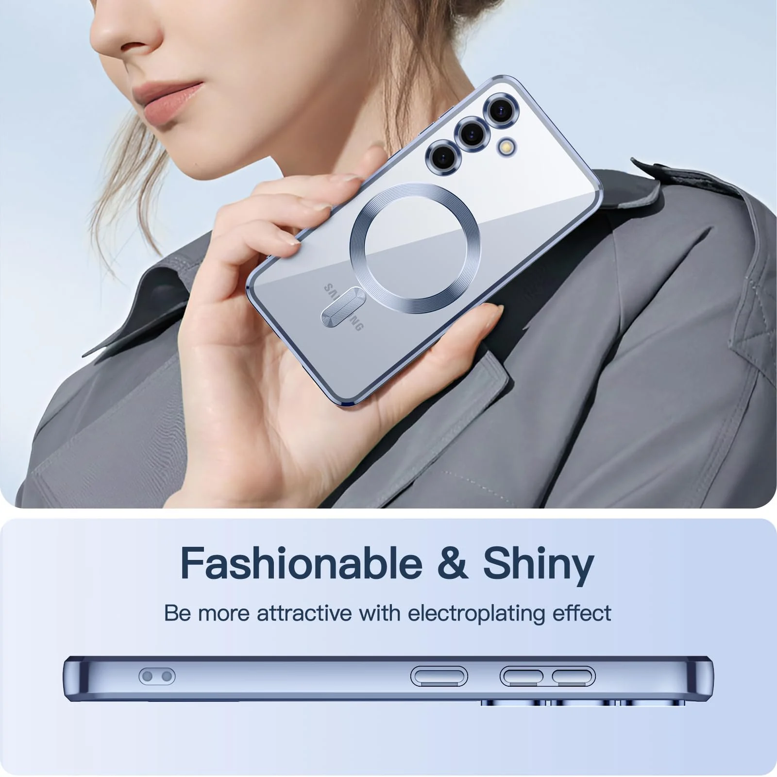 "DL3 Mobilak Samsung Galaxy S23 Fe Case [Compatible with MagSafe] Clear Magnetic Plated Slim Thin Shockproof Soft TPU Bumper Protective Phone Case Cover for Galaxy S23 Fe 5G 6.4"" 2023 - Sierra Blue"