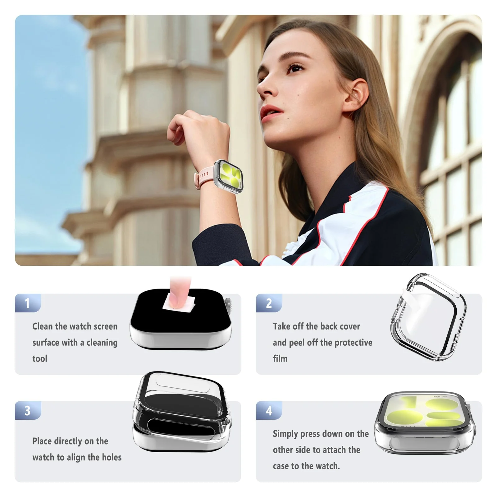 DL3 MOBILAK Full-Coverage Watch Case with Tempered Glass for Huawei Watch Fit 5, Clear