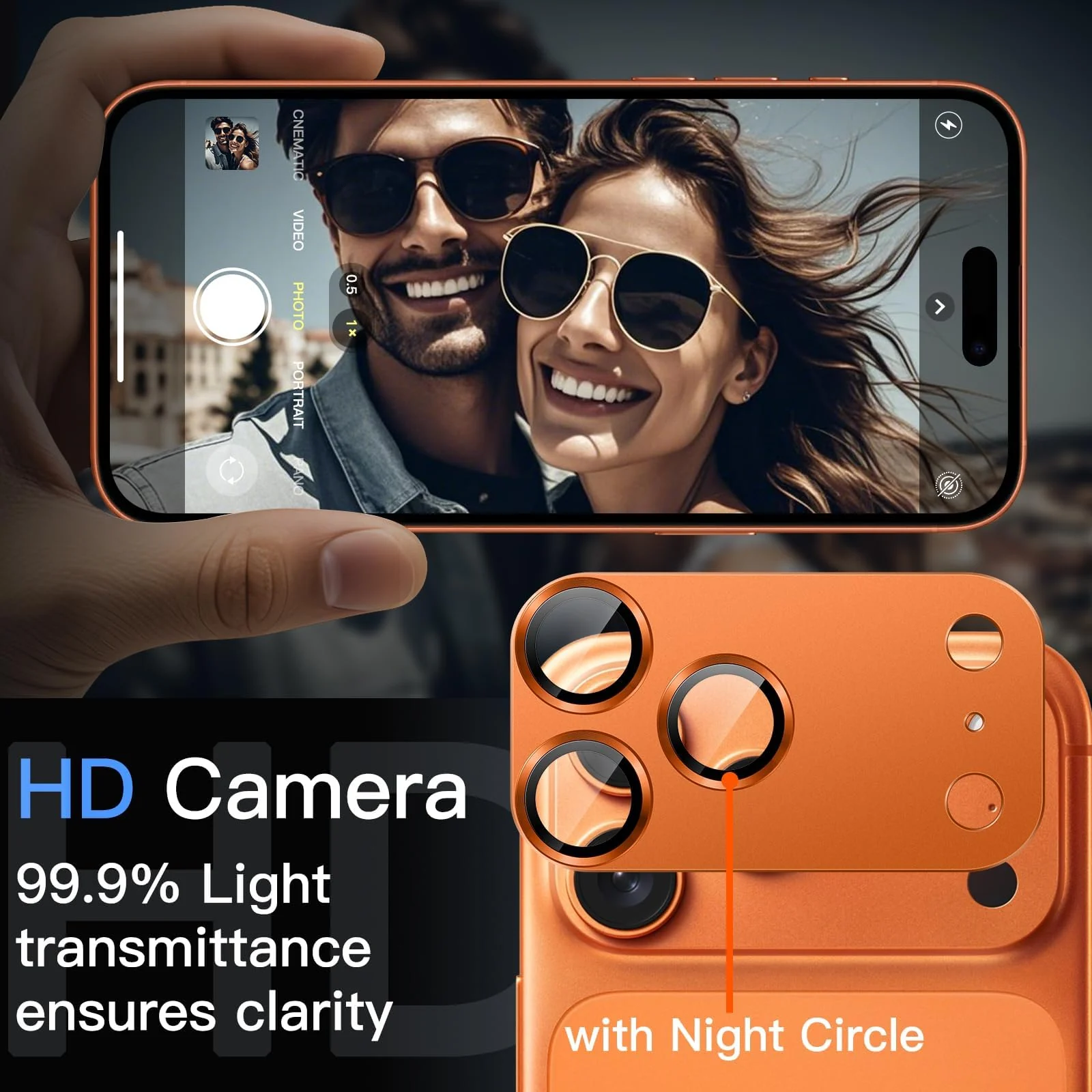 DL3 Mobilak Camera Protection for iPhone 17 Pro Max 6.9-Inch, Full Coverage 9H Tempered Glass Ring Cover, Matte Metal Plate, Does Not Influence on the Case, Pack of 1 - Orange