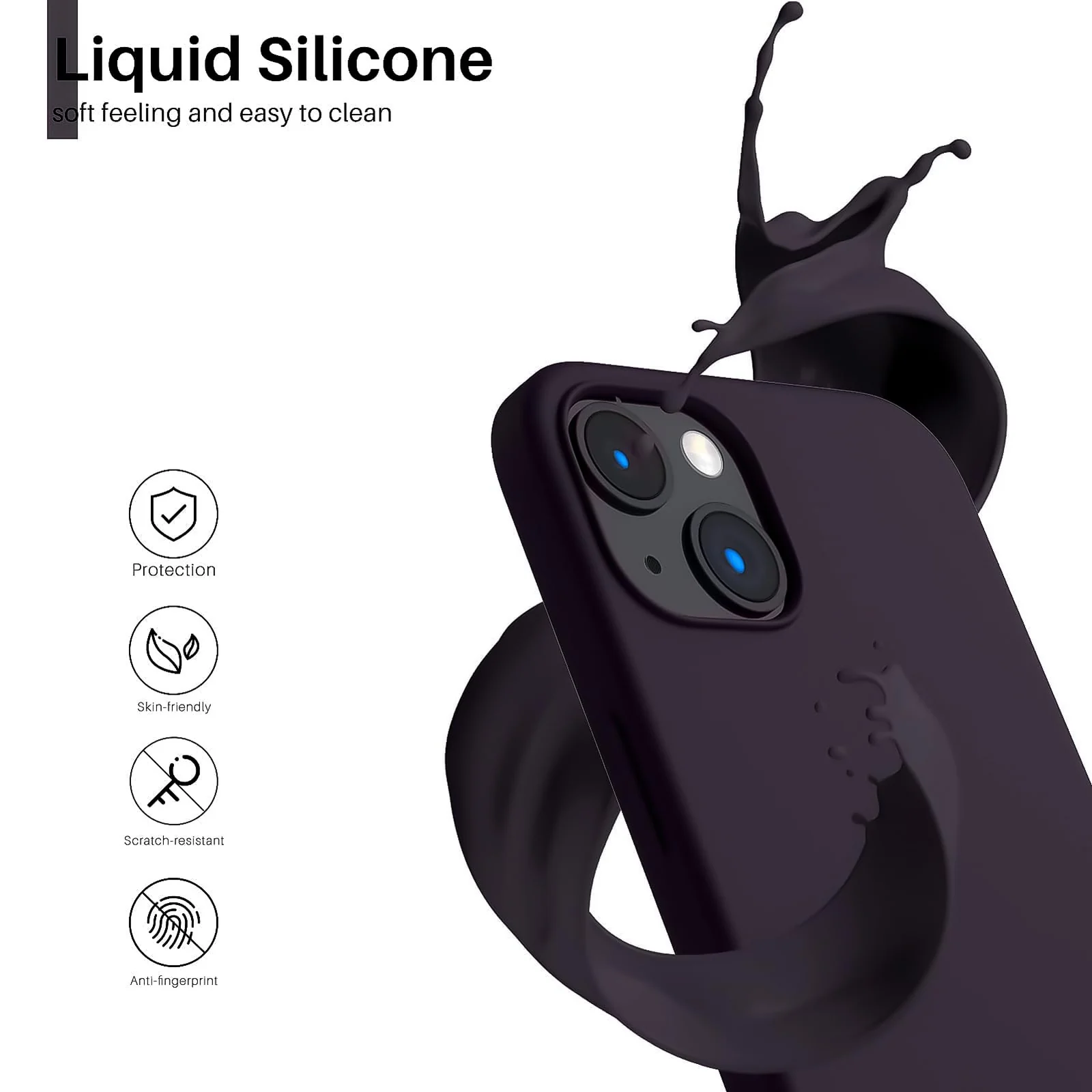 DL3 Mobilak Liquid Silicone Protective Case for iPhone 14 (6.1 Inch) with Camera Protection and Microfiber Lining - Elderberry