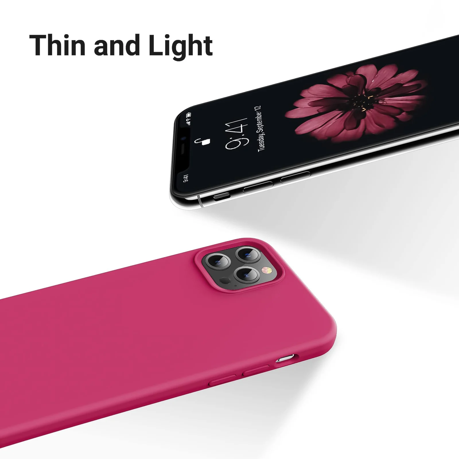 DL3 Mobilak Liquid Silicone Case for iPhone 15 Pro Max, Supports wireless charging, Shock-absorbing protection, Scratch-resistant surface - Rose Red
